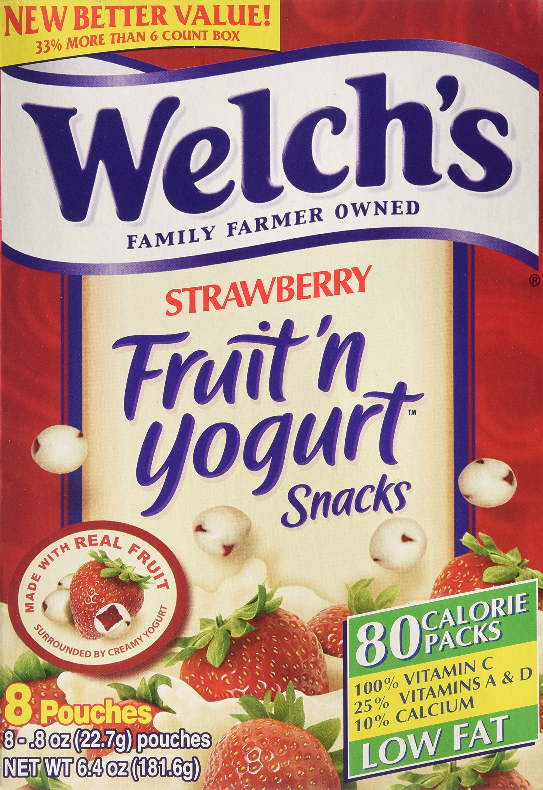 Welch's Strawberry Fruit'n Yogurt Snacks 8 Pouches 2 Pack 16