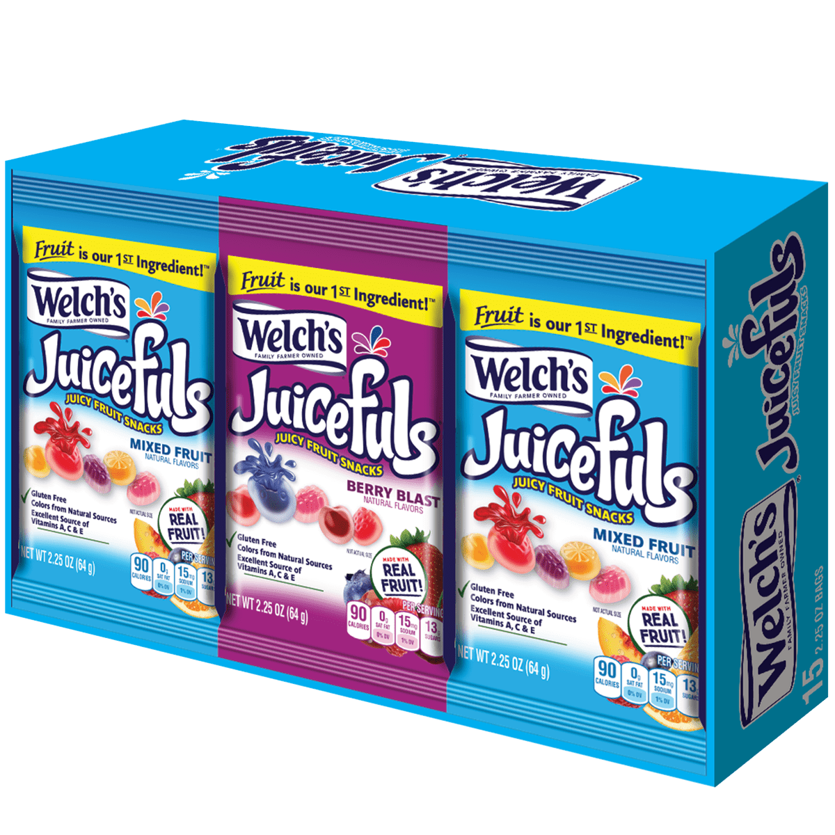 Welchs Juicefuls Juicy Fruit Snacks Variety Pack 15 Bags 2.25 oz 64g