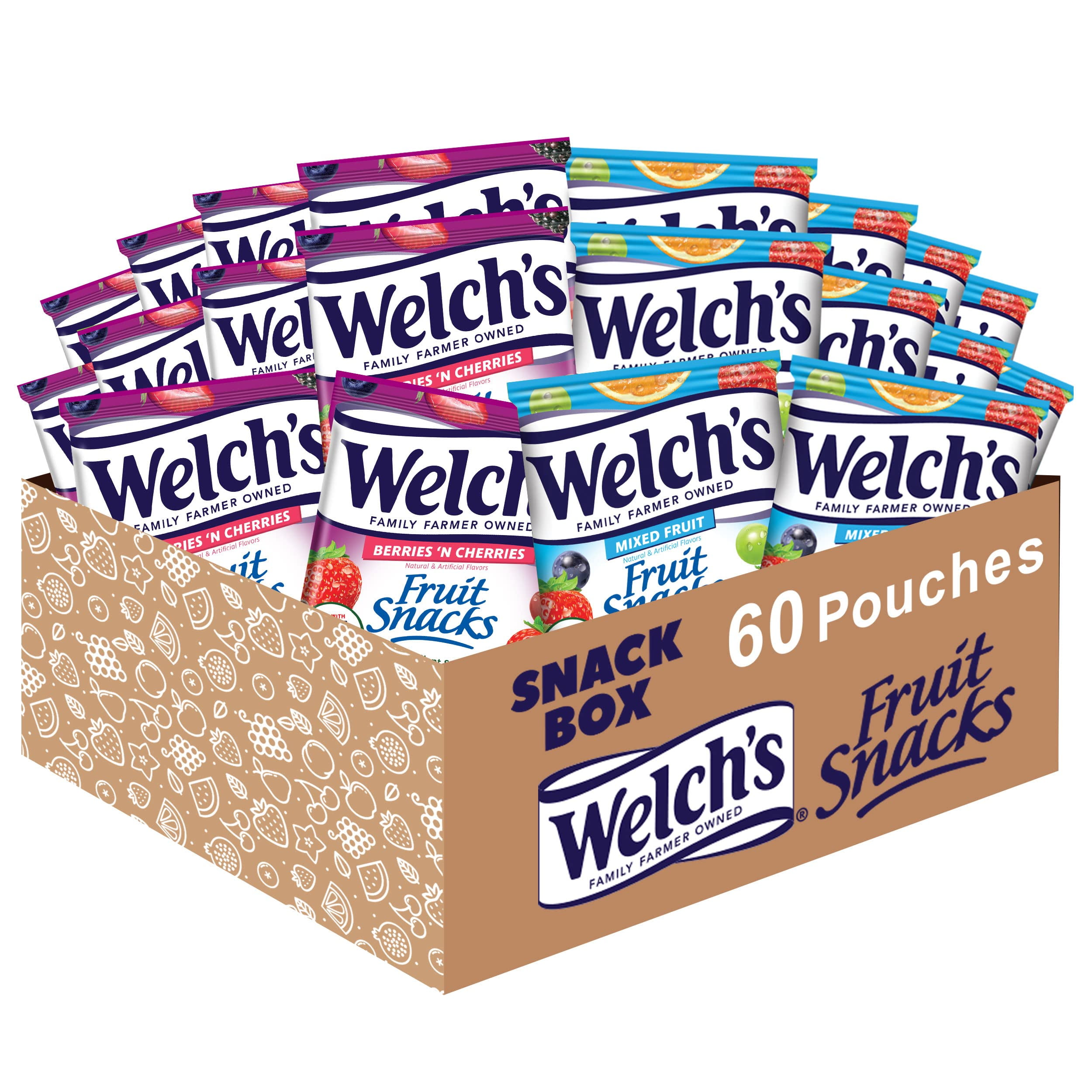 Welchs Fruit Snacks Mixed JMS2 Fruit and Berries N Cherries Bulk Variety Pack School Lunches Gluten Free 0.8 oz