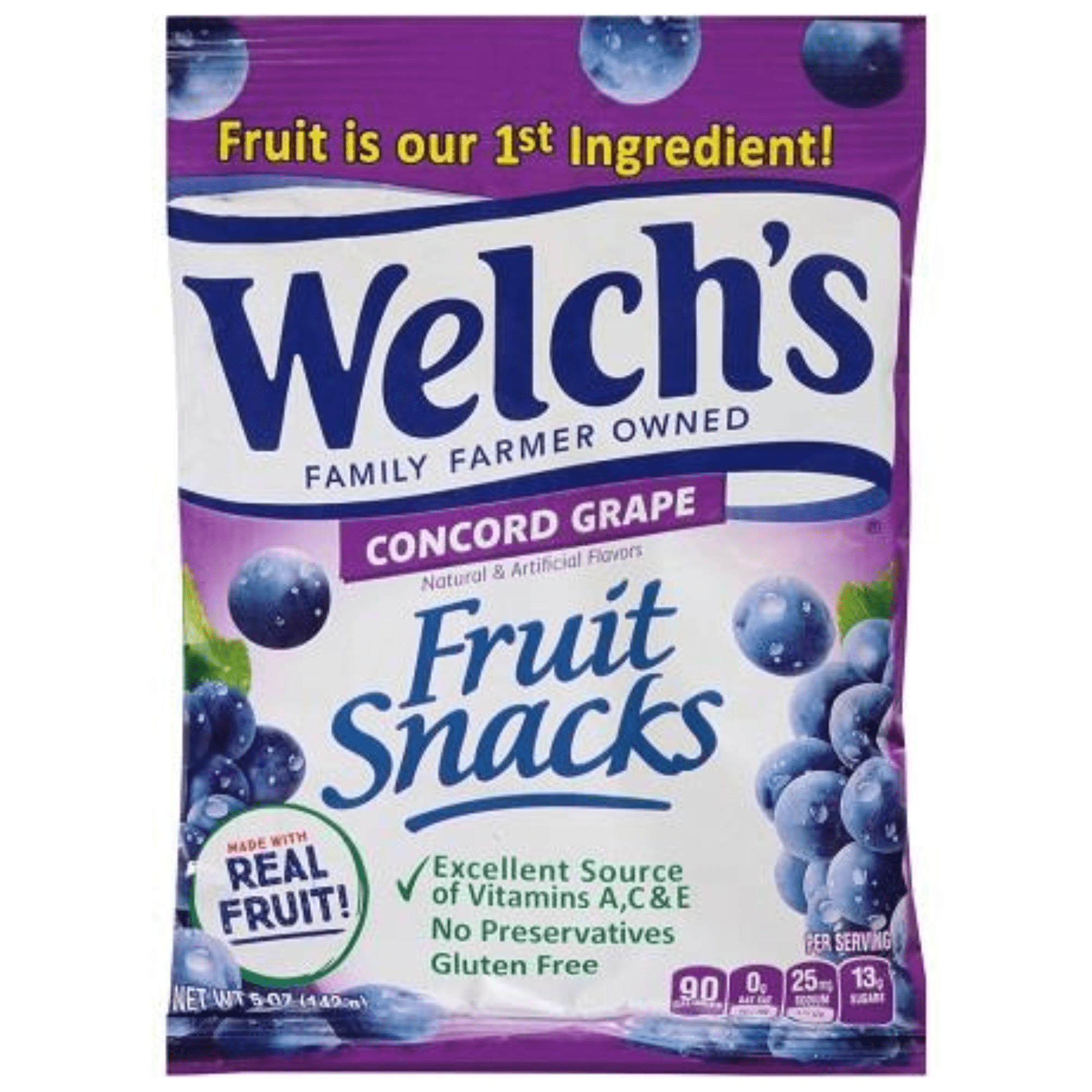 Welch's Concord Grape Fruit Snack 5oz Per Bag Pack of 12 Case