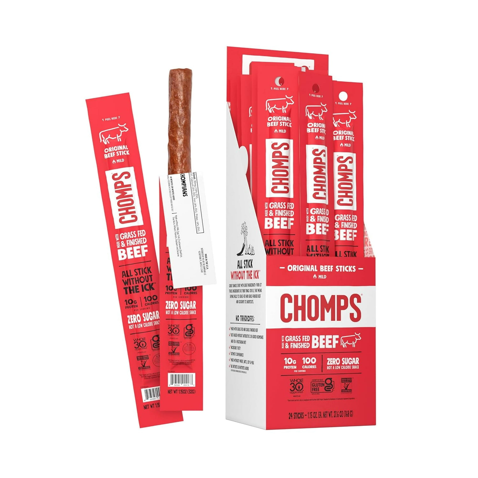 Chomps  Grass Fed Original Beef Jerky Snack Sticks