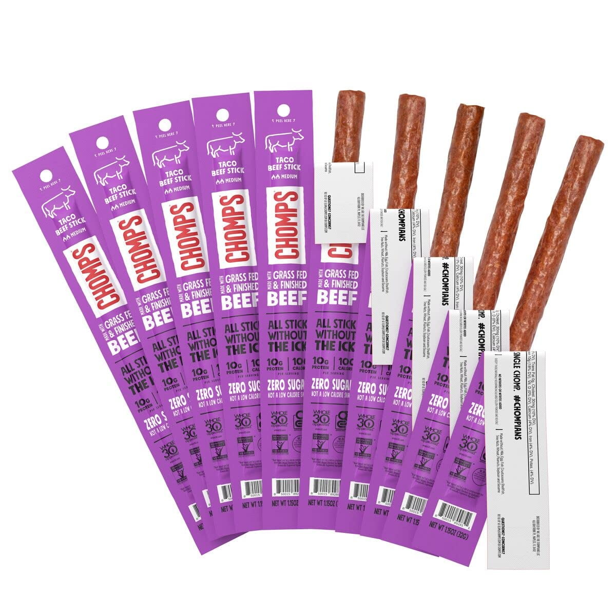 Grass Fed Taco Seasoned Beef Sticks 10 Sticks Pack of 2