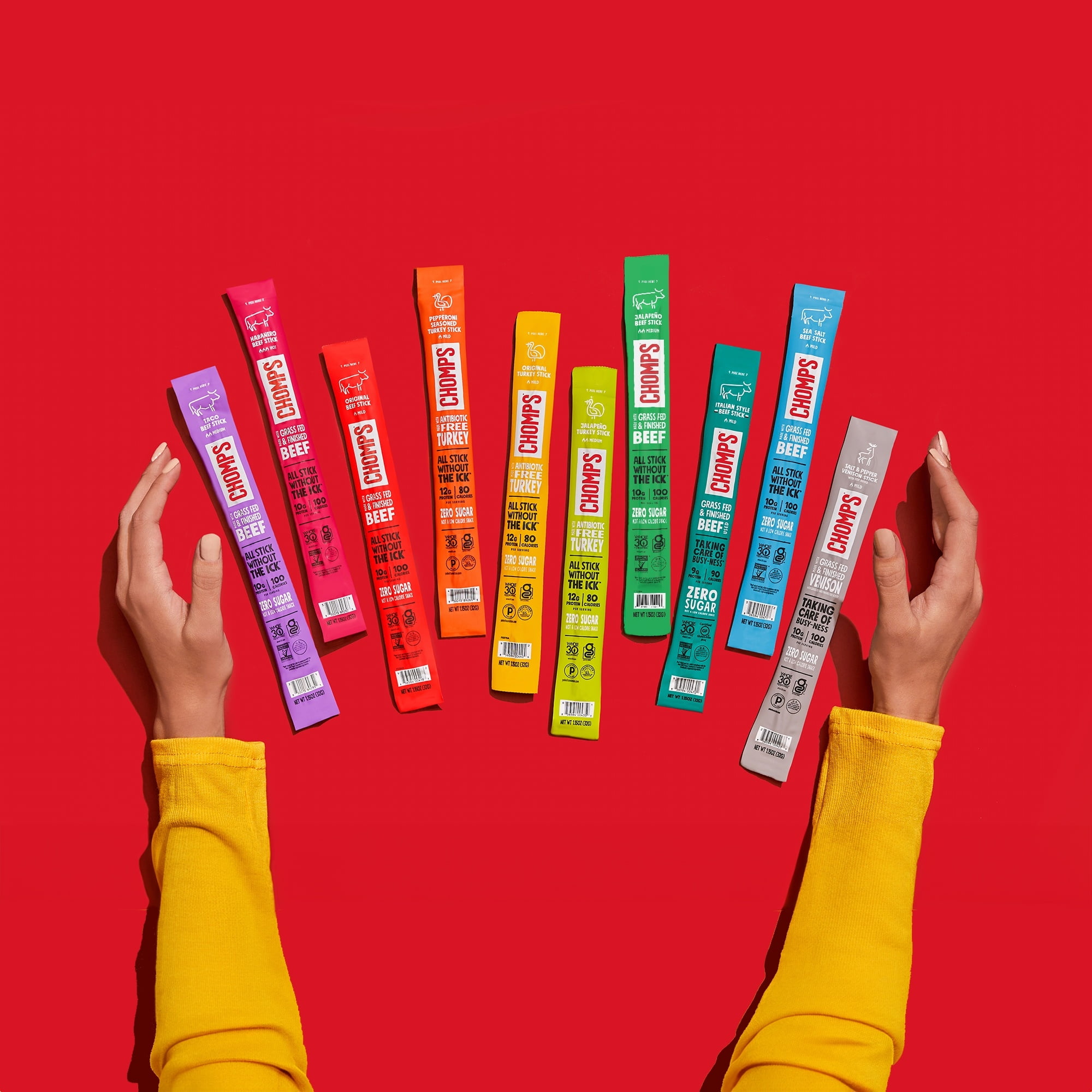 CHOMPS SEA SALT PEPPER GRASS-FED FINISHED VENISON JERKY MEAT SNACK STICK 1.15OZ - AMERIKA SEPETIM