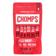 Chomps Grass-Fed Original Beef Jerky Meat Snack 8 Pack 1.15oz Sticks