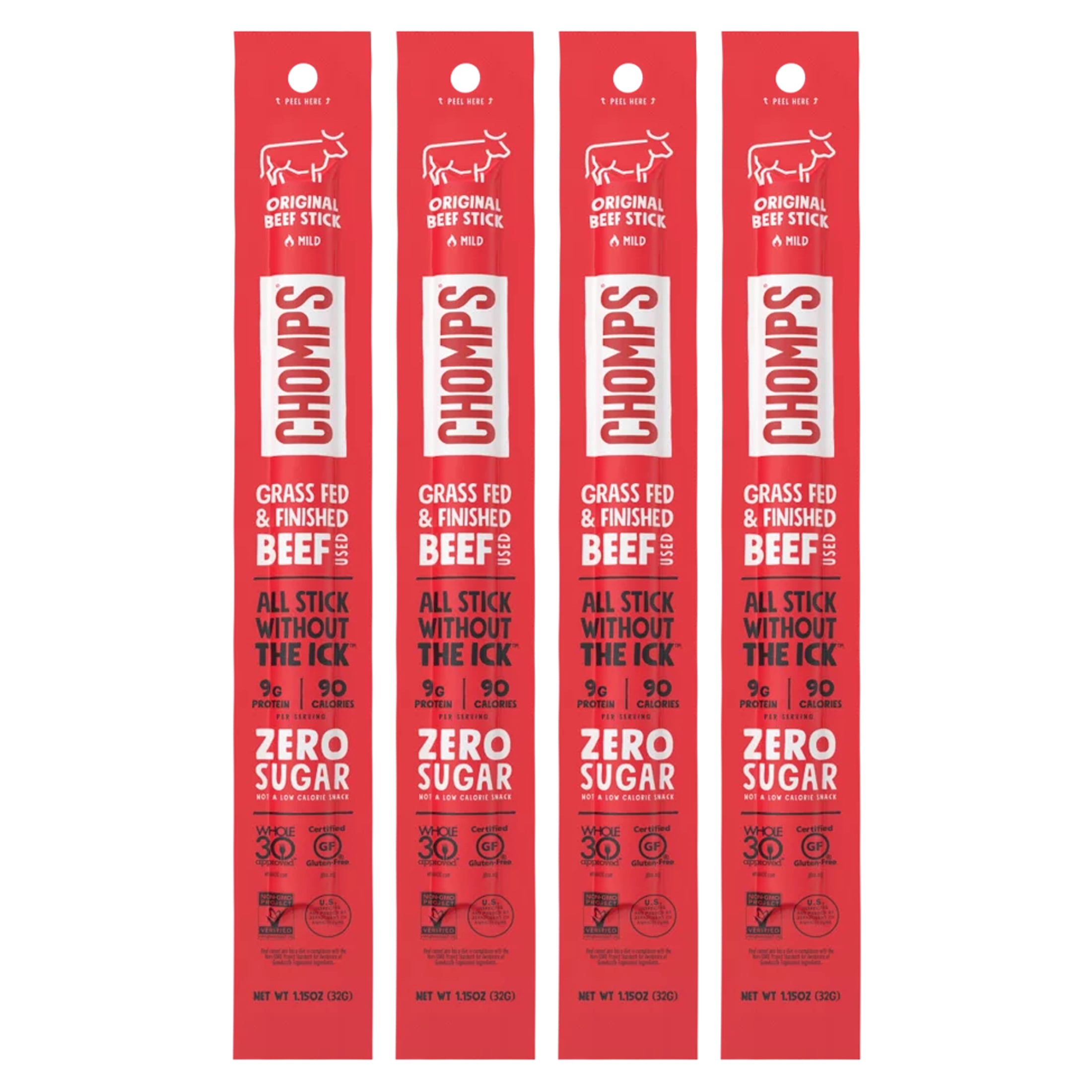 Chomps Grass Fed and Finished Original Beef Stick 1.15oz 4 Pack