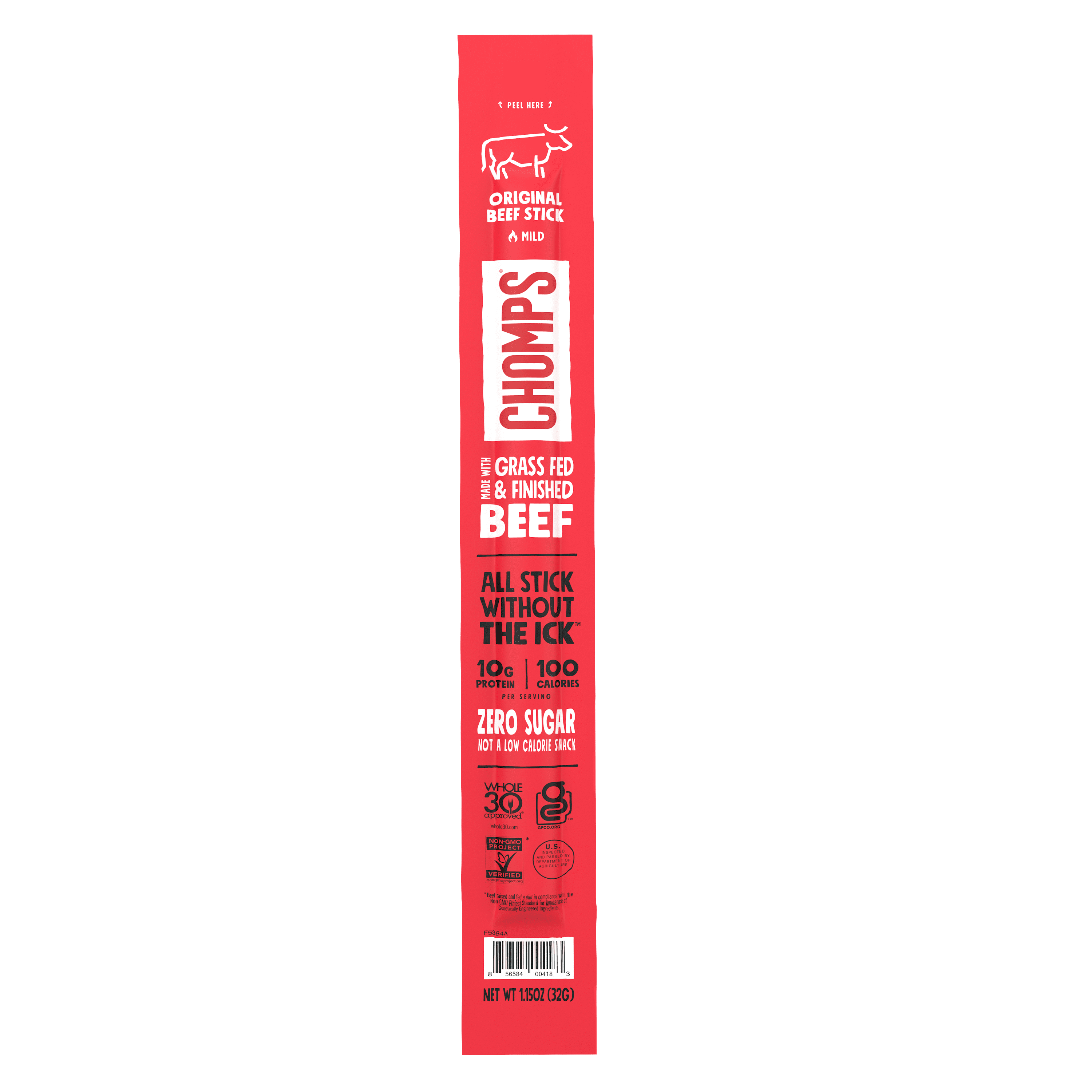 Chomps Grass Fed and Finished Original Beef Stick 1.15oz 4 Pack