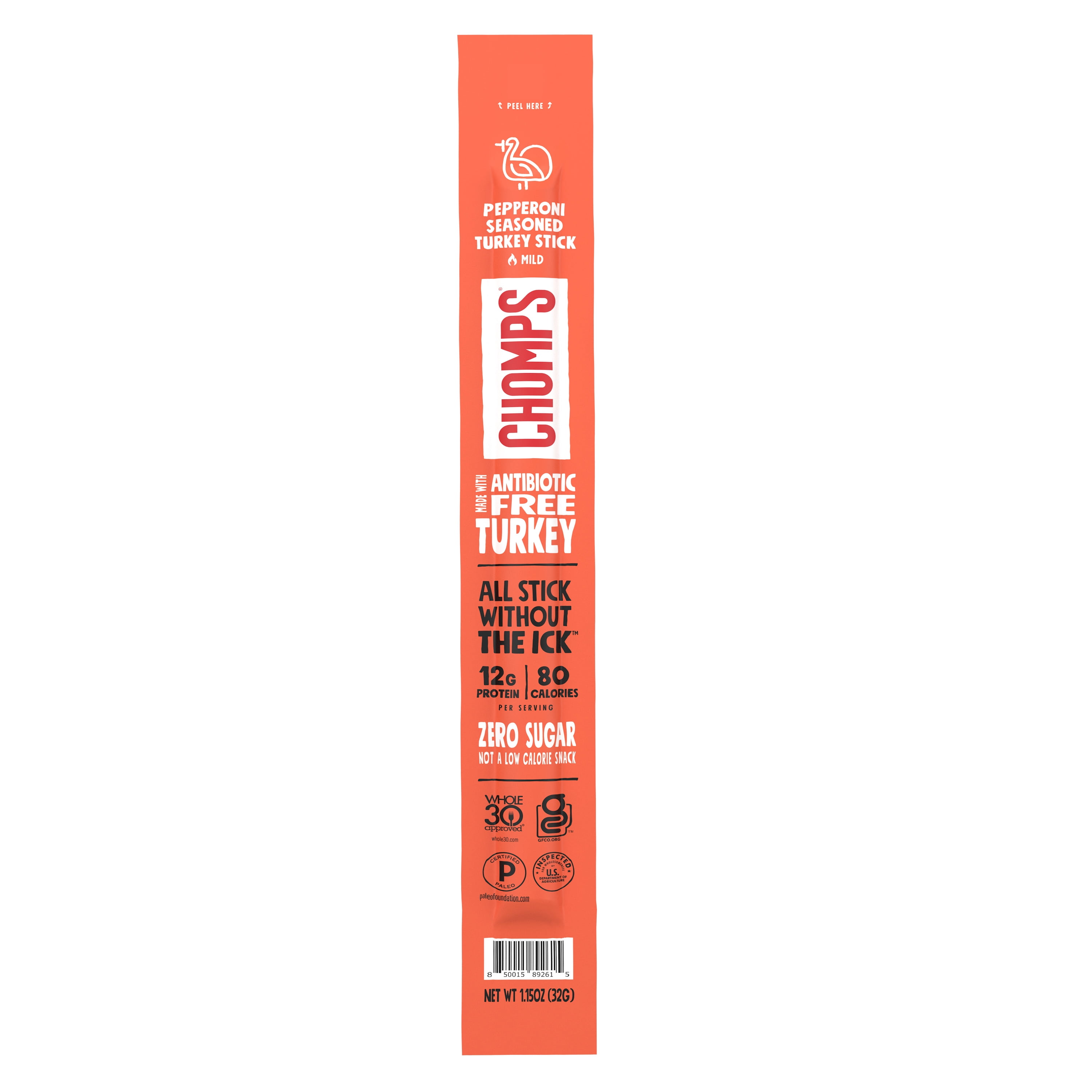 CHOMPS ANTIBIOTIC FREE PEPPERONI TURKEY STICK 1.15OZ - TASTY SNACK CHOICE FOR HEALTH-CONSCIOUS CONSUMERS