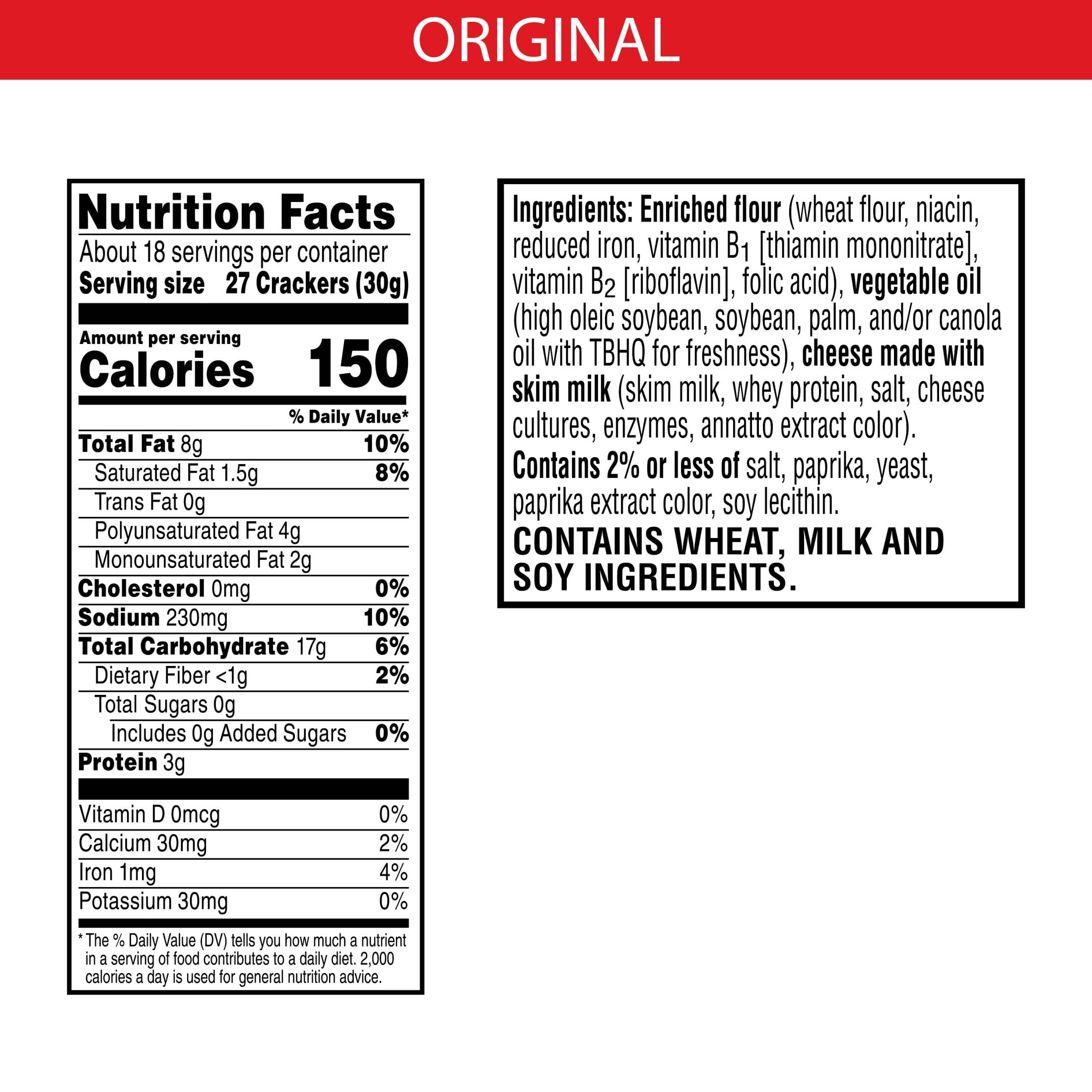 CHEEZ-IT ORIGINAL CHEESE CRACKERS BAKED SNACK 6 COUNT PACK