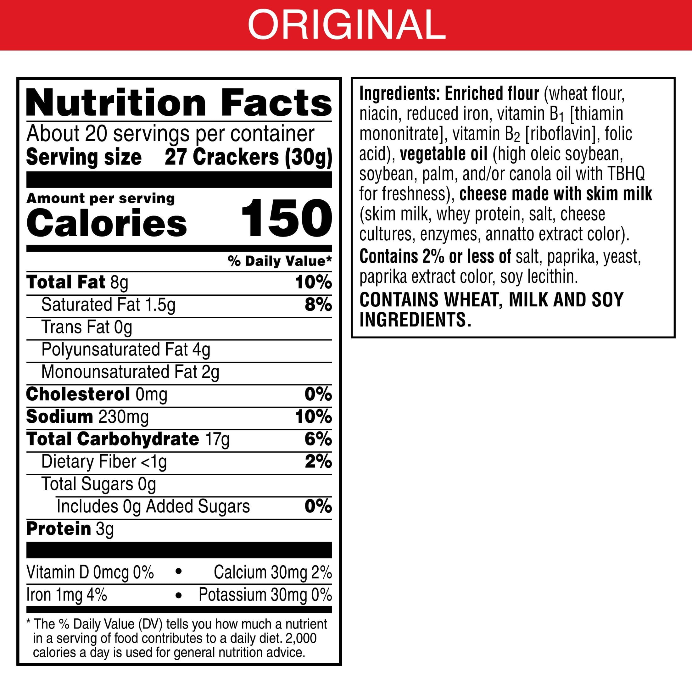 CHEEZ-IT ORIGINAL CHEESE CRACKERS BAKED SNACK 21 OZ