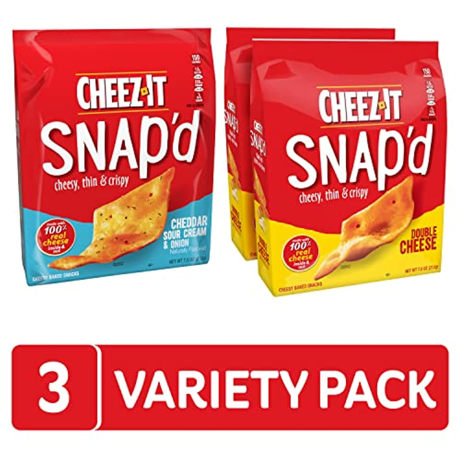CHEEZ-IT SNAPD CHEESE CRACKER CHIPS THIN CRISPS BULK LUNCH SNACKS VARIETY PACK 22.5OZ CASE 3 BAGS FOR SALE