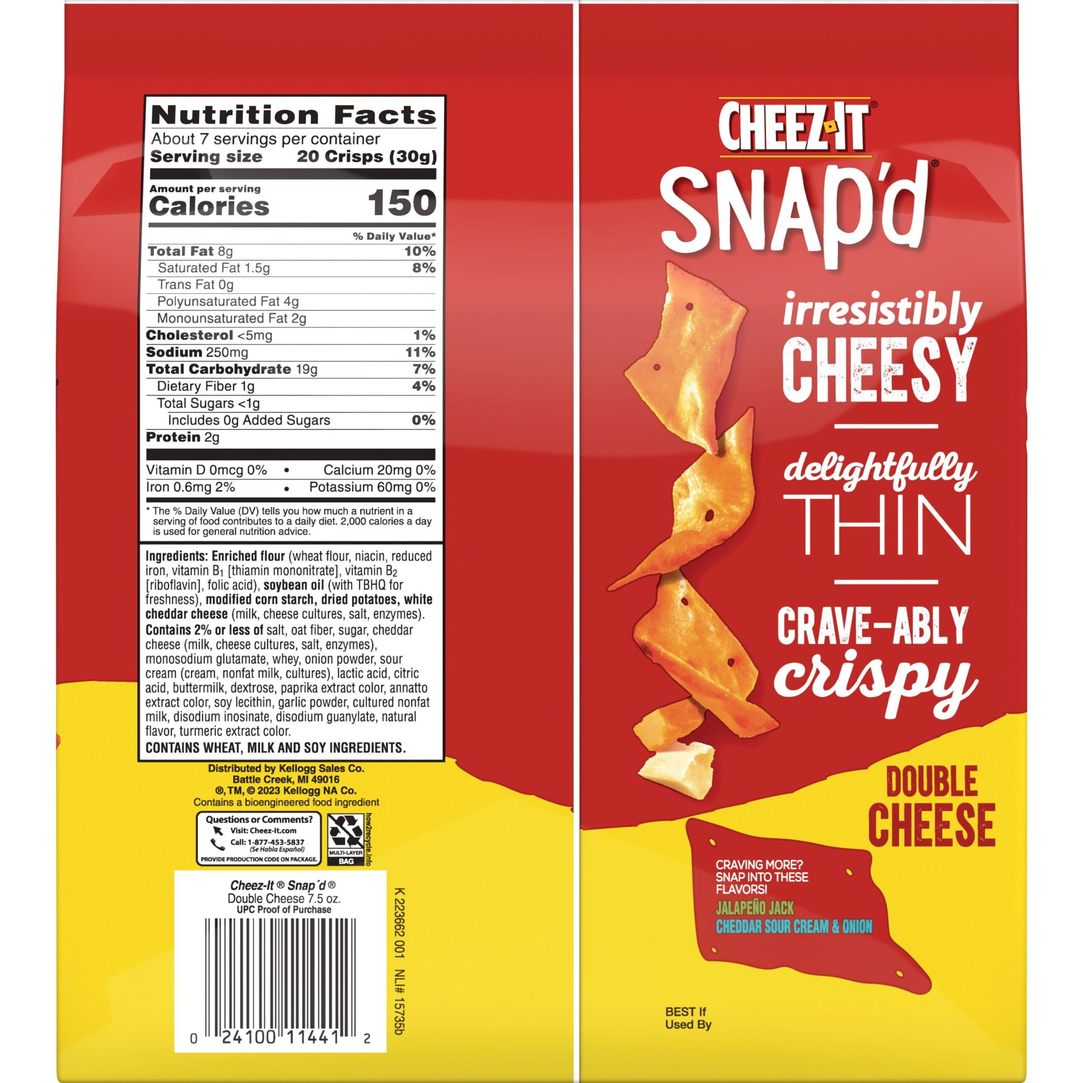 Cheez-It Snap'd Double Cheese Cracker Chips Thin Crisps 7.5 oz 2 Pack