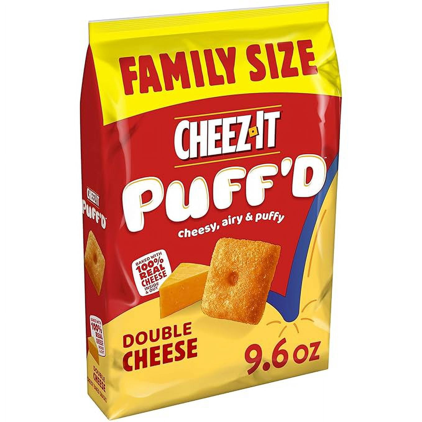 Cheez-It Puff'd Cheesy Baked Snacks Puffed Snack Crackers Kids Snacks Double Cheese 9.6oz Bag