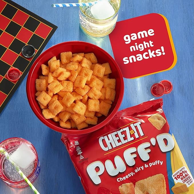 Cheez-It Puff'd Cheesy Baked Snacks Puffed Snack Crackers Kids Snacks Double Cheese 9.6oz Bag