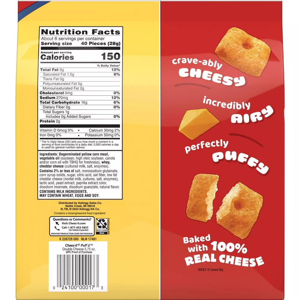 Cheez-It Puffd Double Cheese Crackers 5.75oz Pack of 2