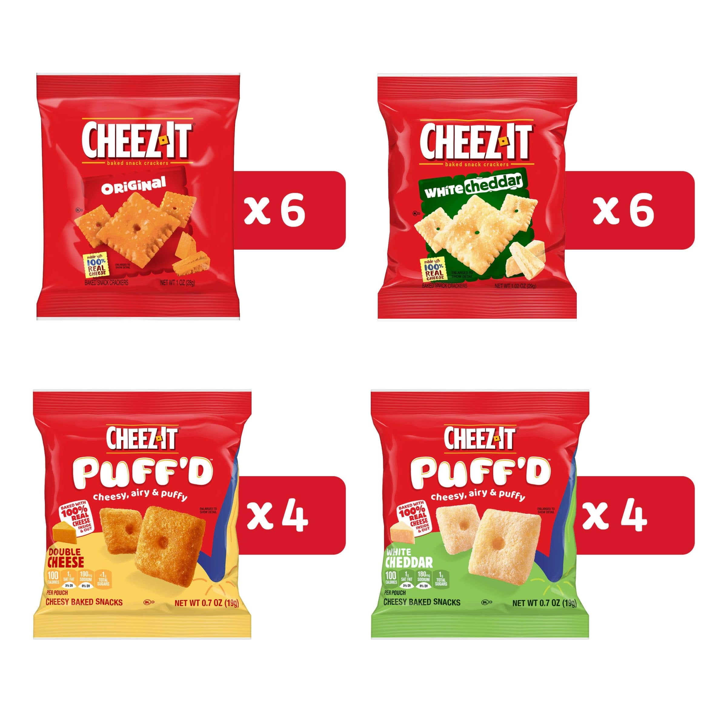 CHEEZ-IT CHEESE CRACKERS BAKED SNACK VARIETY PACK 17.72OZ BOX 20 POUCHES FOR OFFICE KIDS SNACKS