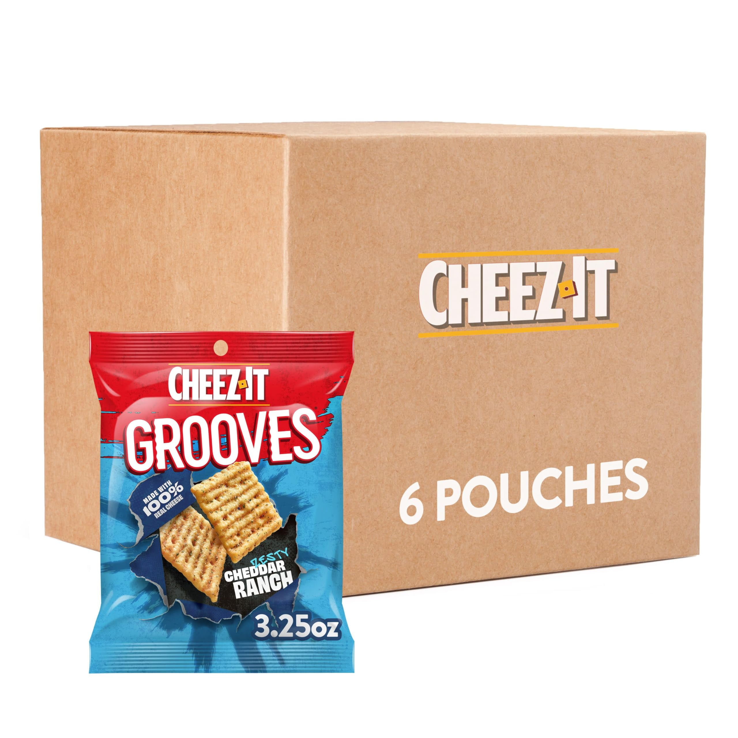 Cheez-It Grooves Crunchy Cheese Crackers Snack Zesty Cheddar Ranch Flavor 6 Pouches