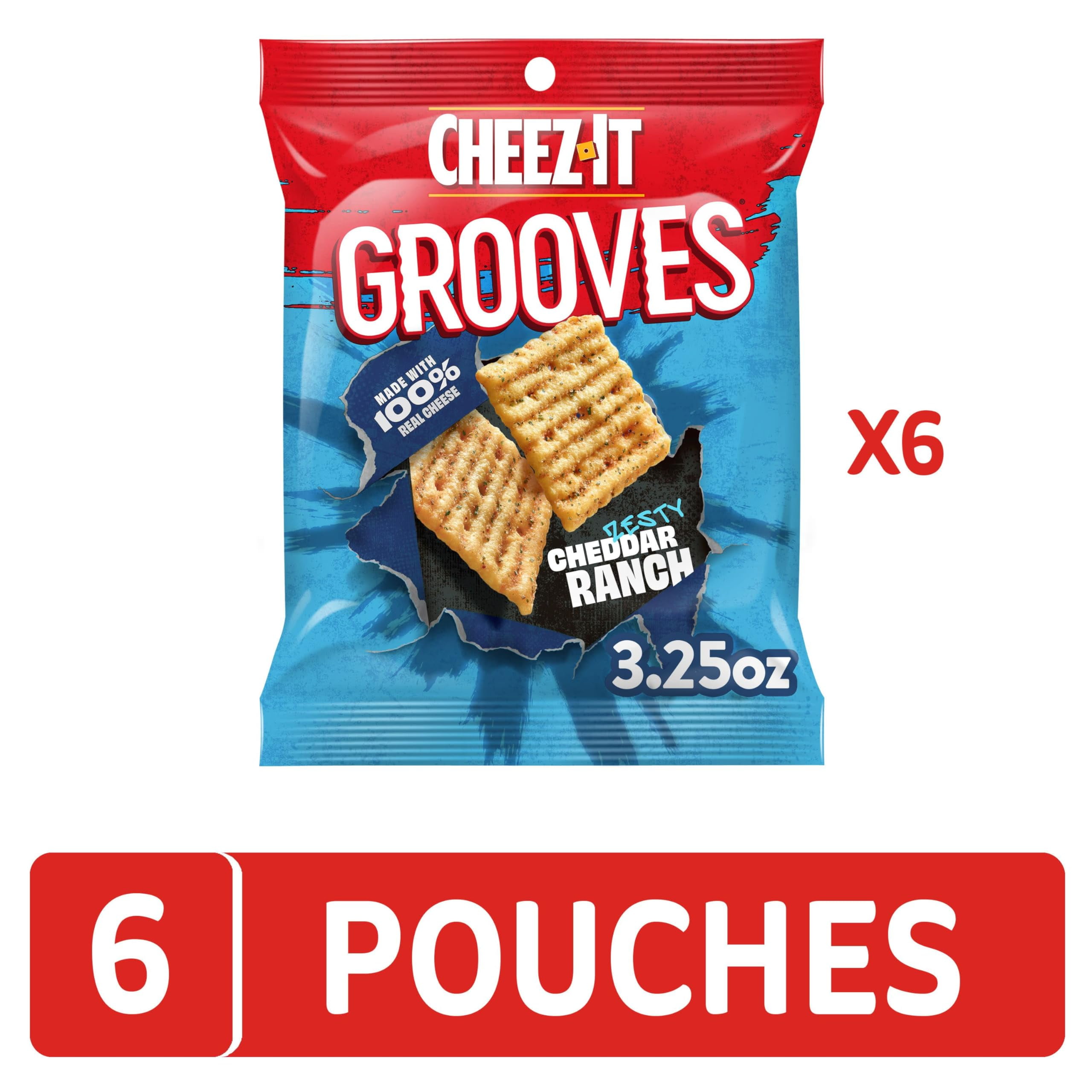 Cheez-It Grooves Crunchy Cheese Crackers Snack Zesty Cheddar Ranch Flavor 6 Pouches