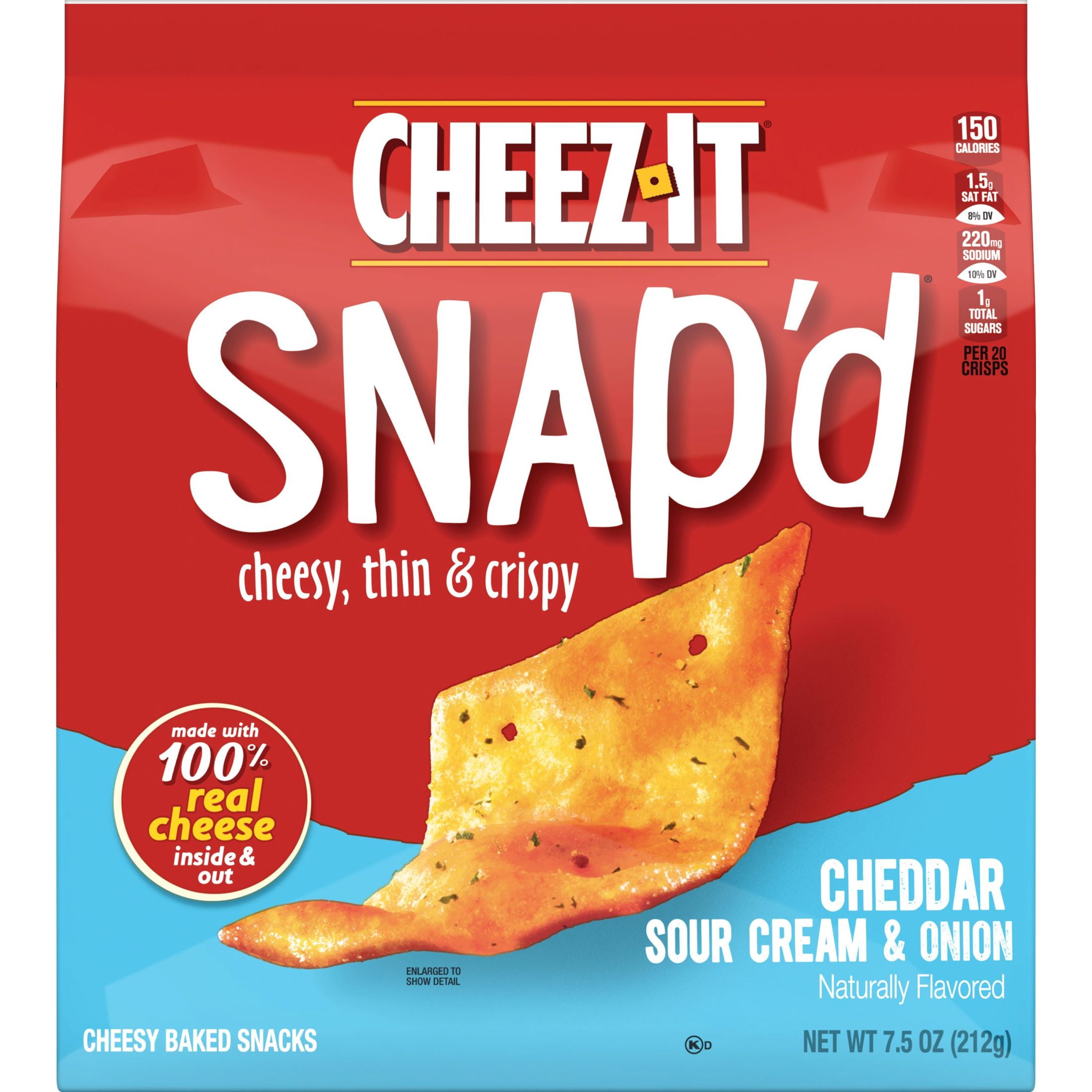 Cheez-It Snap'd Cheddar Sour Cream Onion Cracker Chips Thin Crisps 7.5 oz Pack of 8