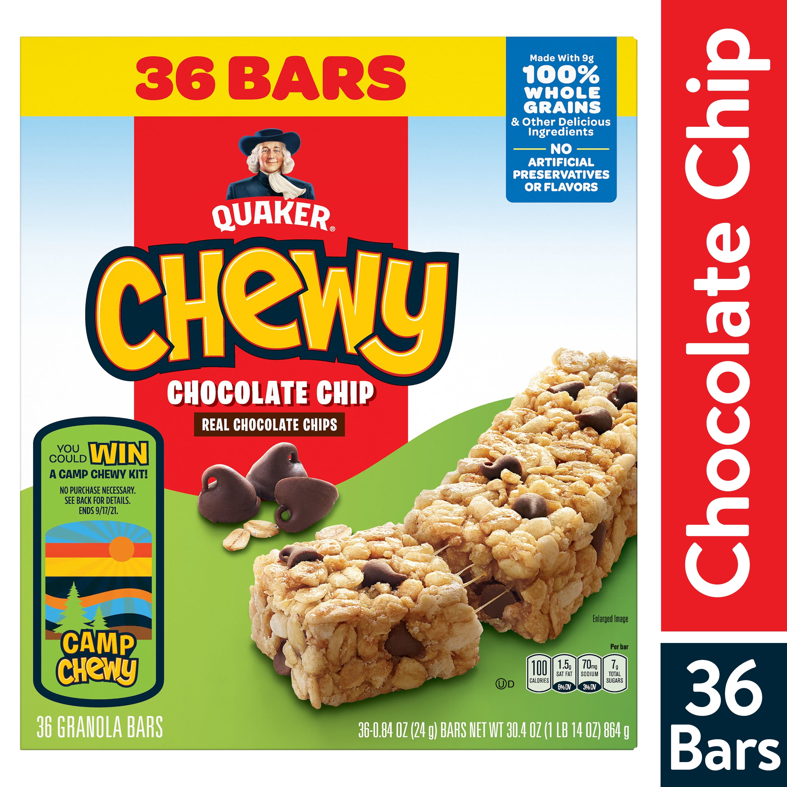 QUAKER CHEWY GRANOLA BARS 4 PACK CHOCOLATE CHIP FLAVOR 0.84 OZ 36 COUNT - AMERIKASEPETIM