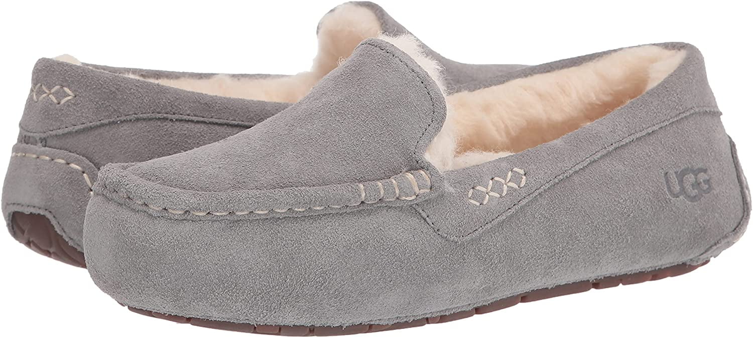 Ugg Women's Gray Padded Ansley Slip-On Leather Moccasins Shoes Size 7