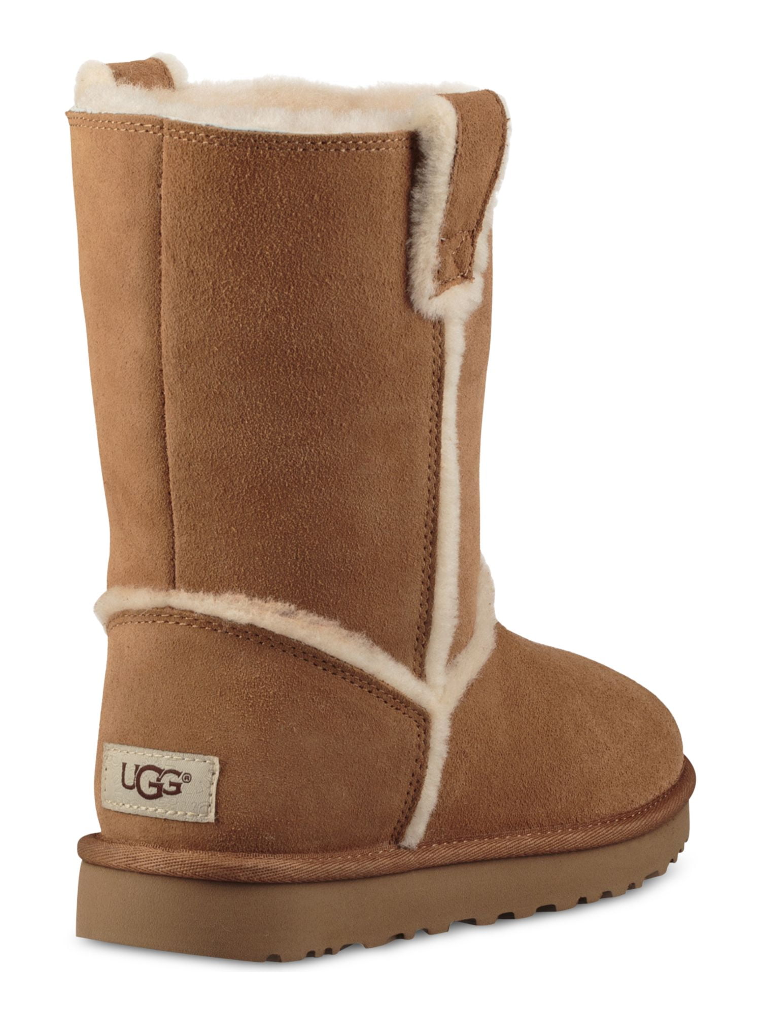 Ugg Women's Brown Mixed Media Classic Short Winter Boots with Pull Tabs, Round Toe