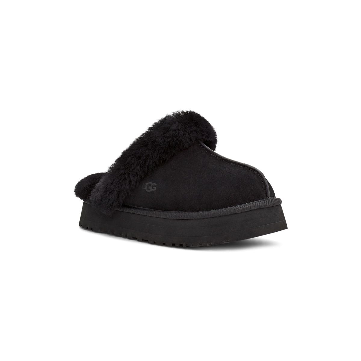 Ugg Disquette Leather Fur Lined Chunky Slide Slippers