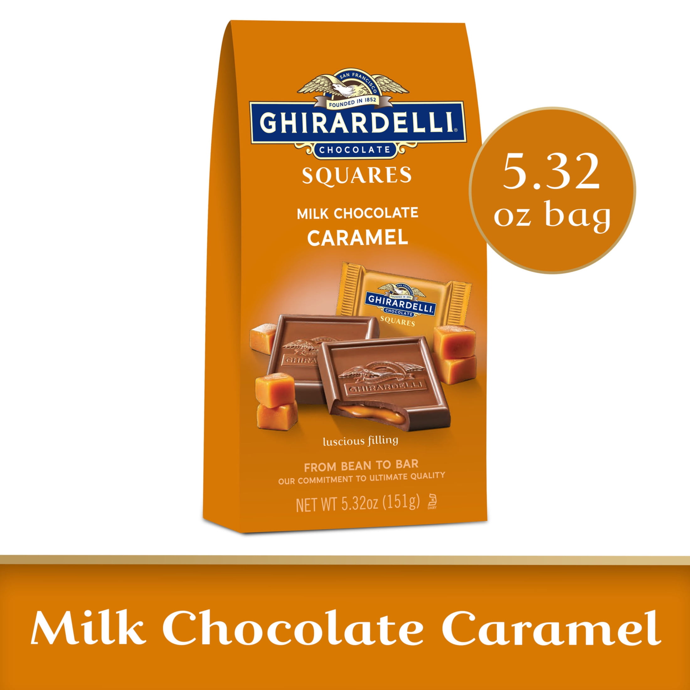 Ghirardelli Milk Chocolate Squares Caramel Filling 5.32 oz Bag