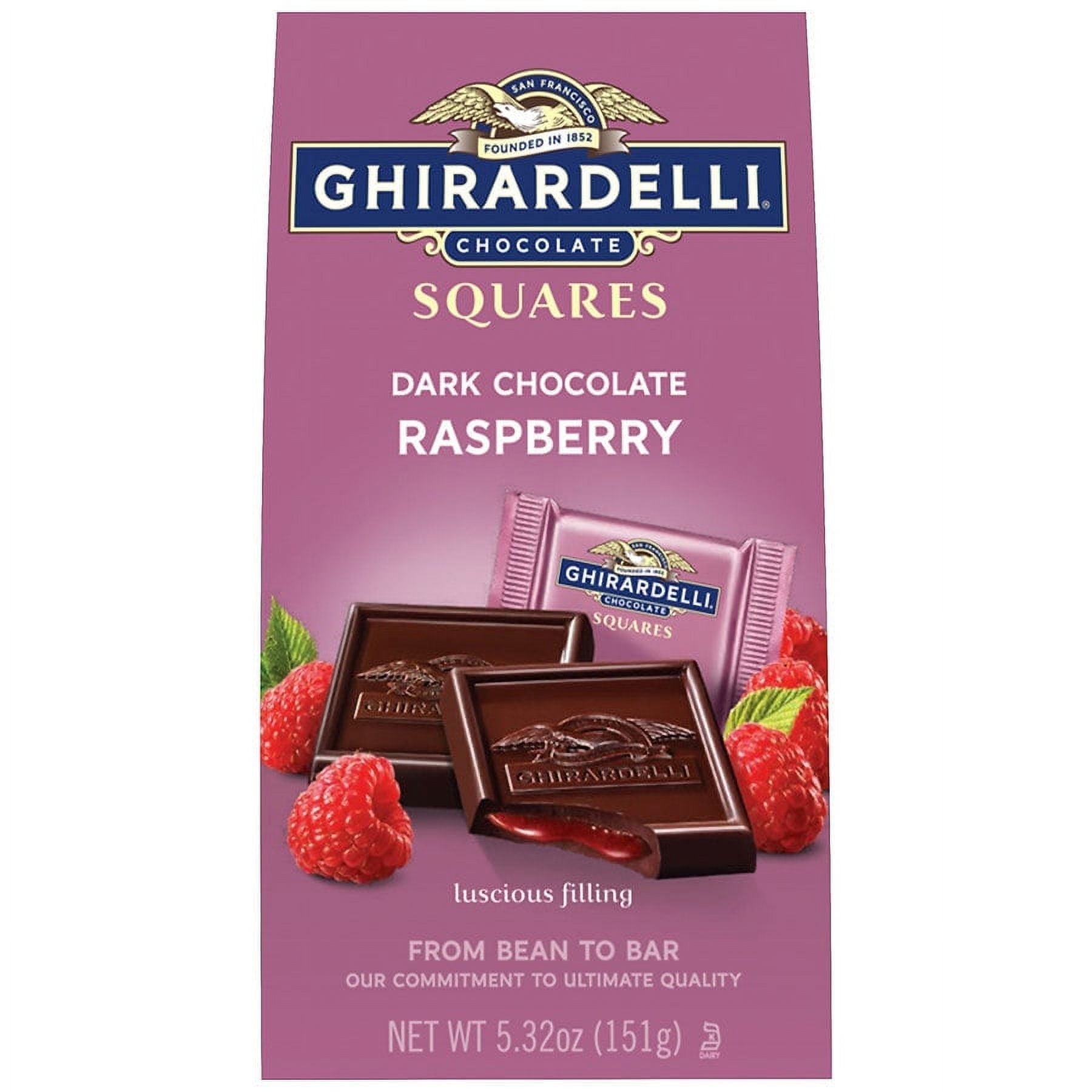 Ghirardelli Dark Chocolate Raspberry Filling Squares 5.32 oz x 2 Pack