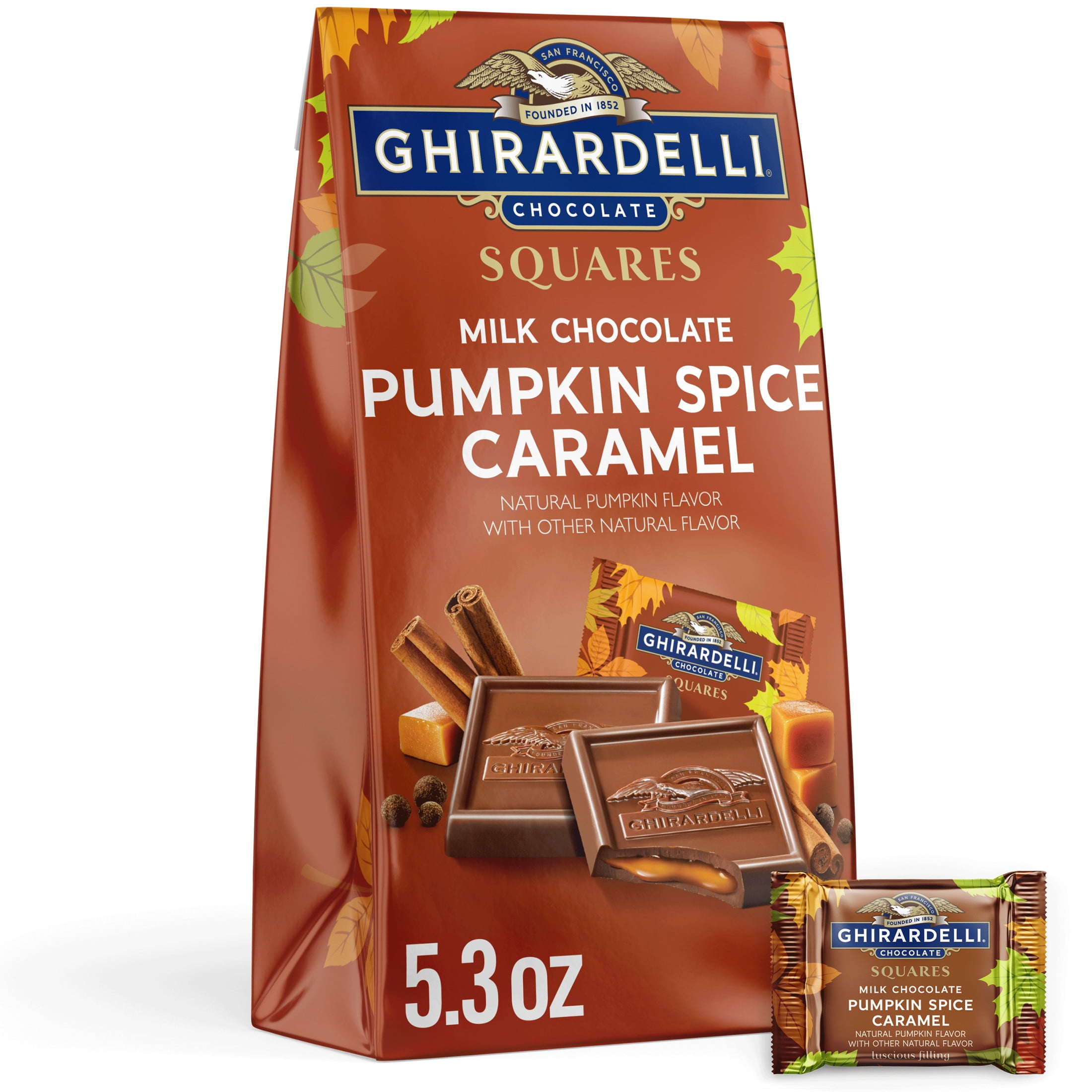 Ghirardelli Milk Chocolate Pumpkin Spice Caramel Squares 5.3 oz Bag