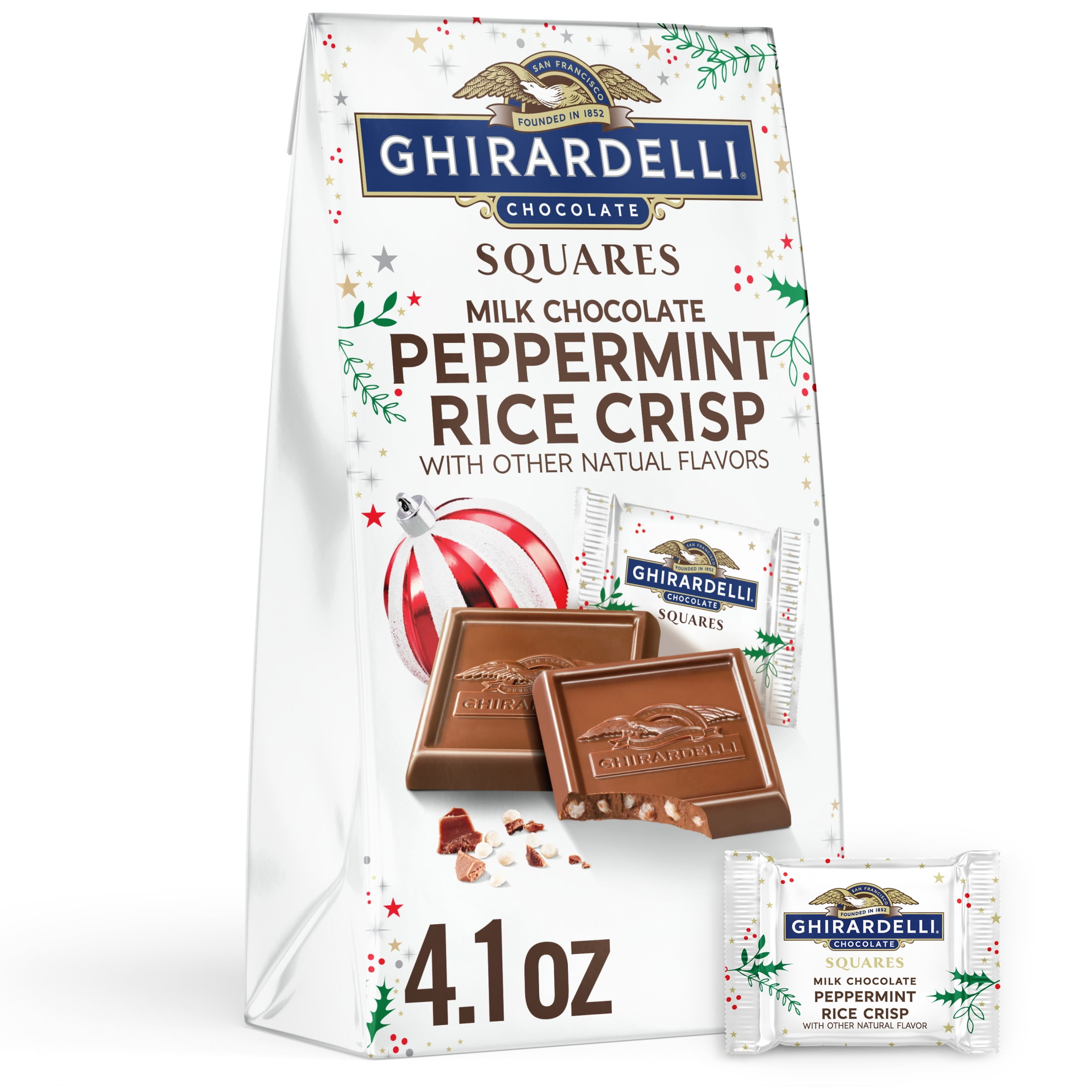 Ghirardelli Limited Edition Milk Chocolate Peppermint Rice Crisp Squares 4.1 oz Bag