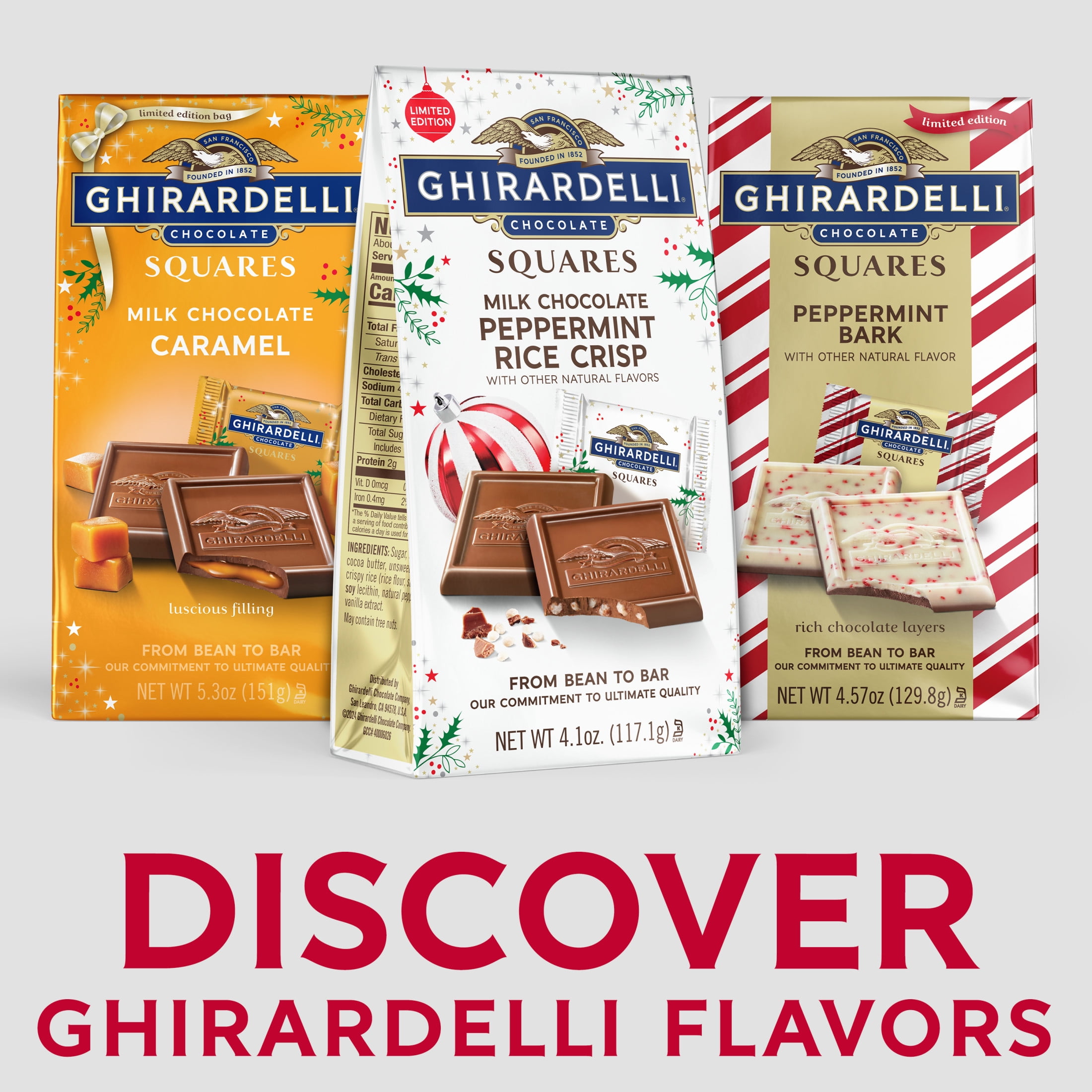 Ghirardelli Limited Edition Milk Chocolate Peppermint Rice Crisp Squares 4.1 oz Bag