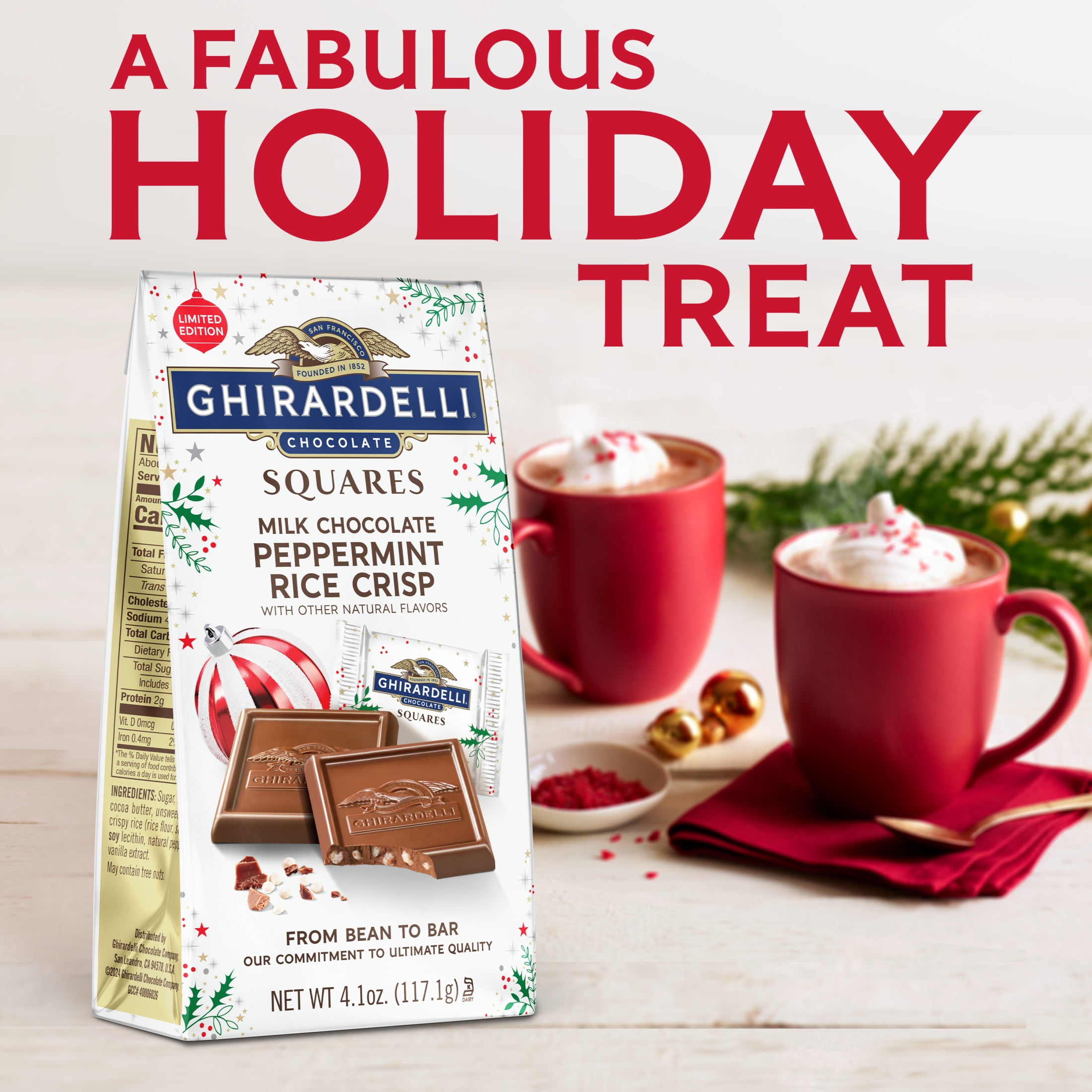 Ghirardelli Limited Edition Milk Chocolate Peppermint Rice Crisp Squares 4.1 oz Bag