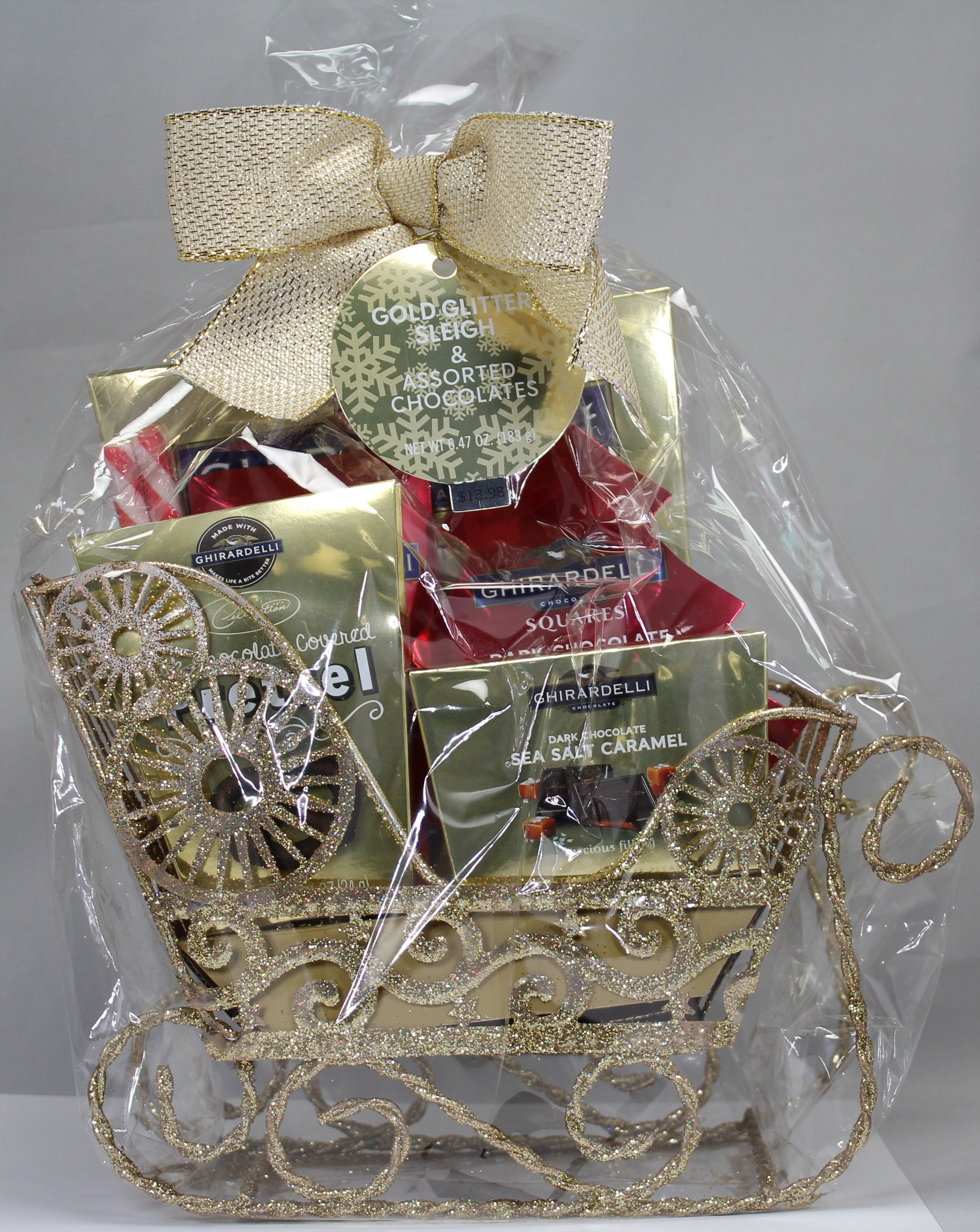 Ghirardelli Gold Glitter Sleigh Chocolate Gift Basket