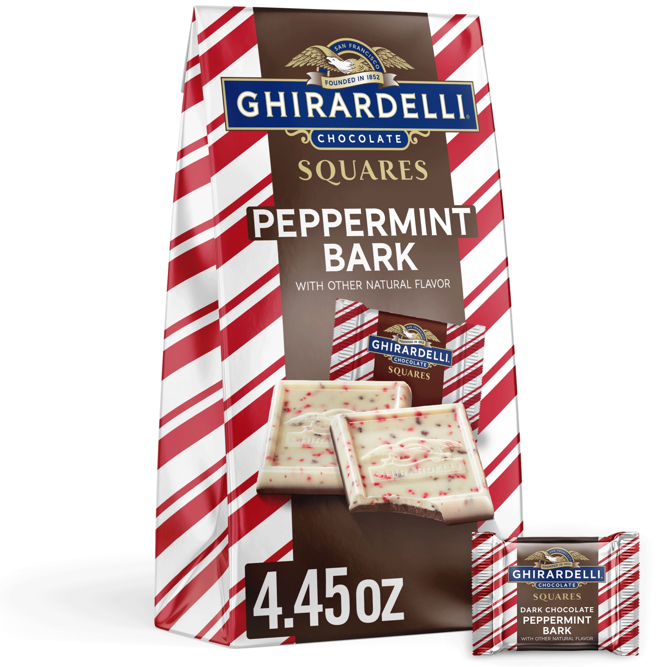 Ghirardelli Dark Chocolate Peppermint Bark Squares 4.45 oz Bag