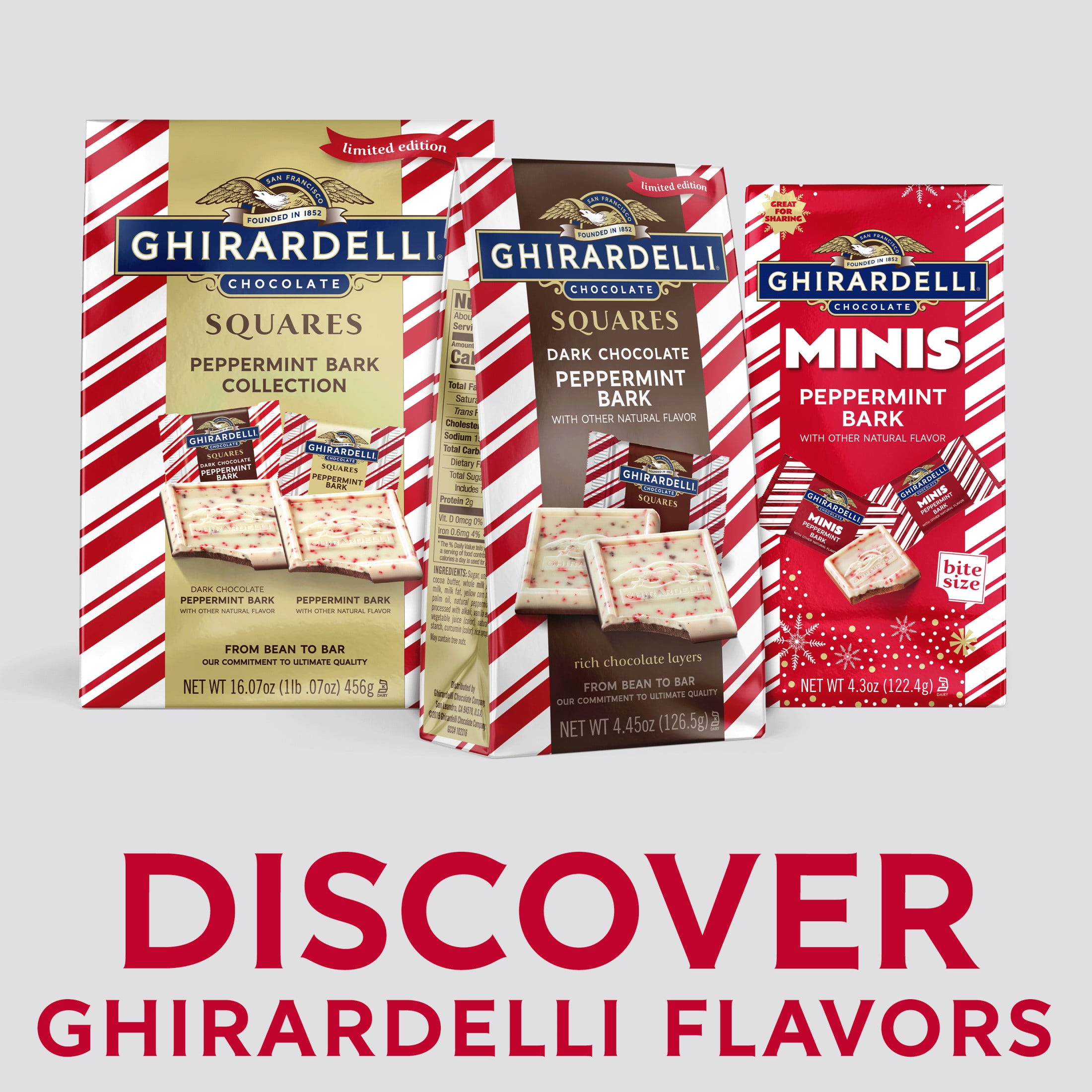 Ghirardelli Dark Chocolate Peppermint Bark Squares 4.45 oz Bag