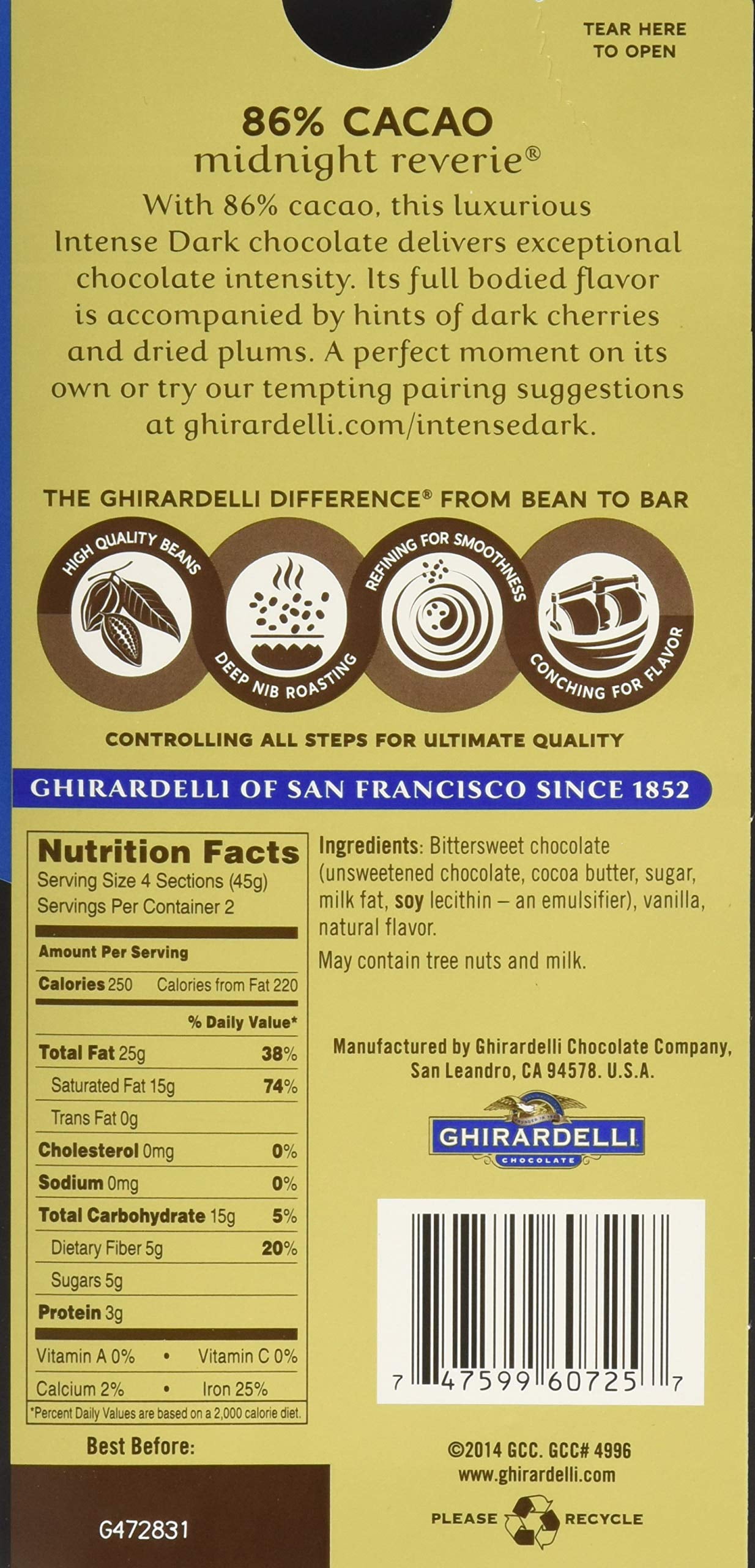 Ghirardelli Intense Dark Chocolate Bar 86 Percent Cacao 3.17 oz 12 bars