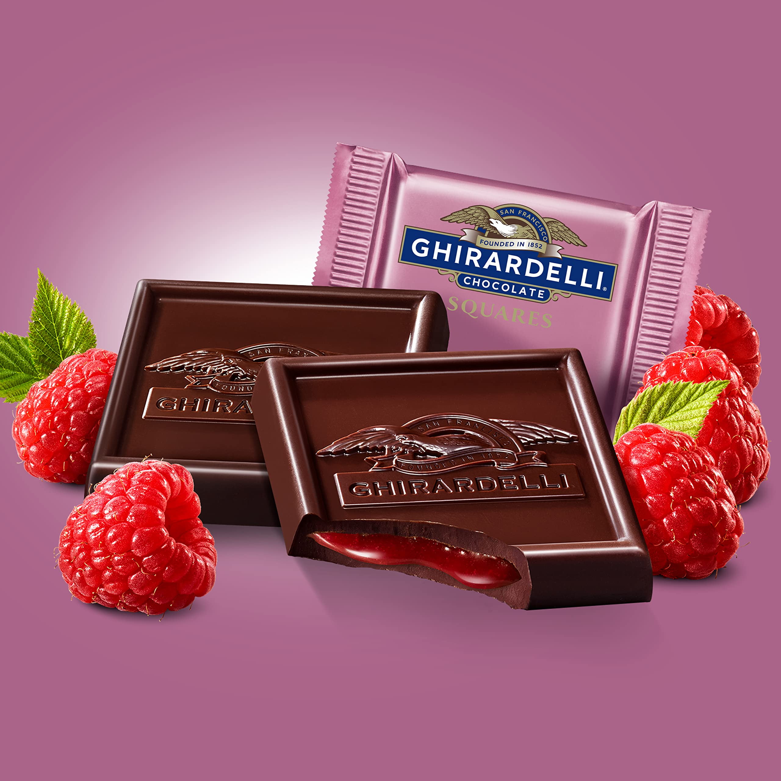 GHIRARDELLI DARK CHOCOLATE RASPBERRY SQUARES 5.32 OZ BAG FOR AMERIKASEPETIM