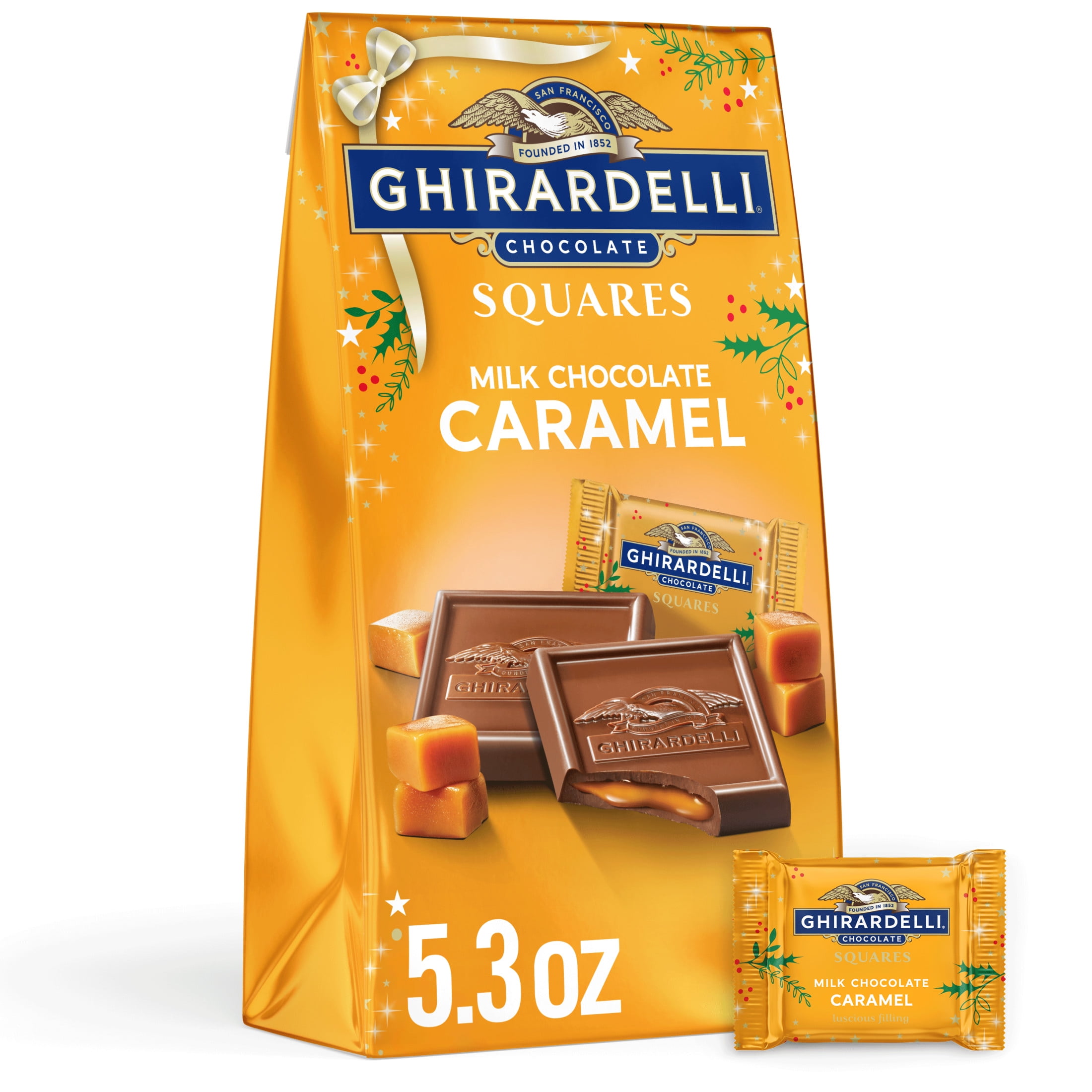 Ghirardelli Milk Chocolate Caramel Squares for Holidays 5.3 OZ Bag