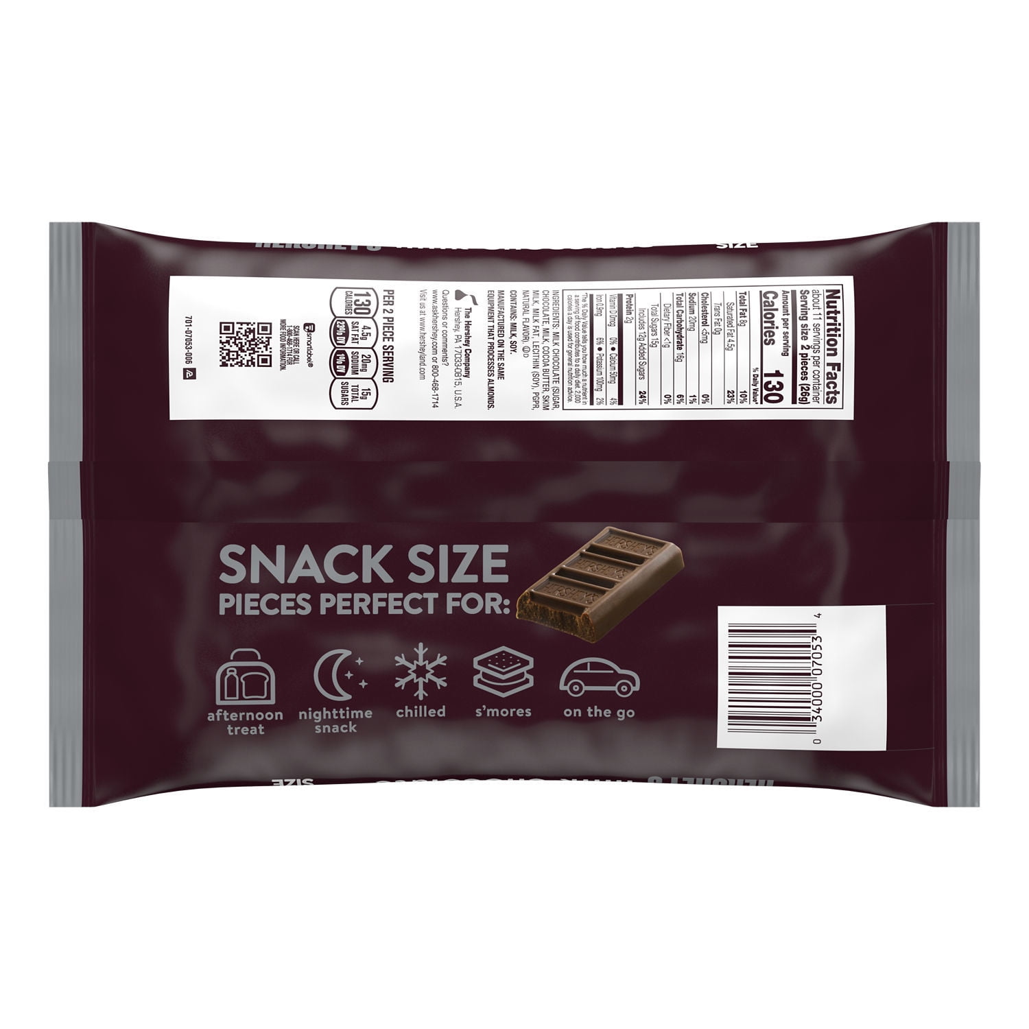 Hersheys Milk Chocolate Snack Size Candy Bag 10.35 oz