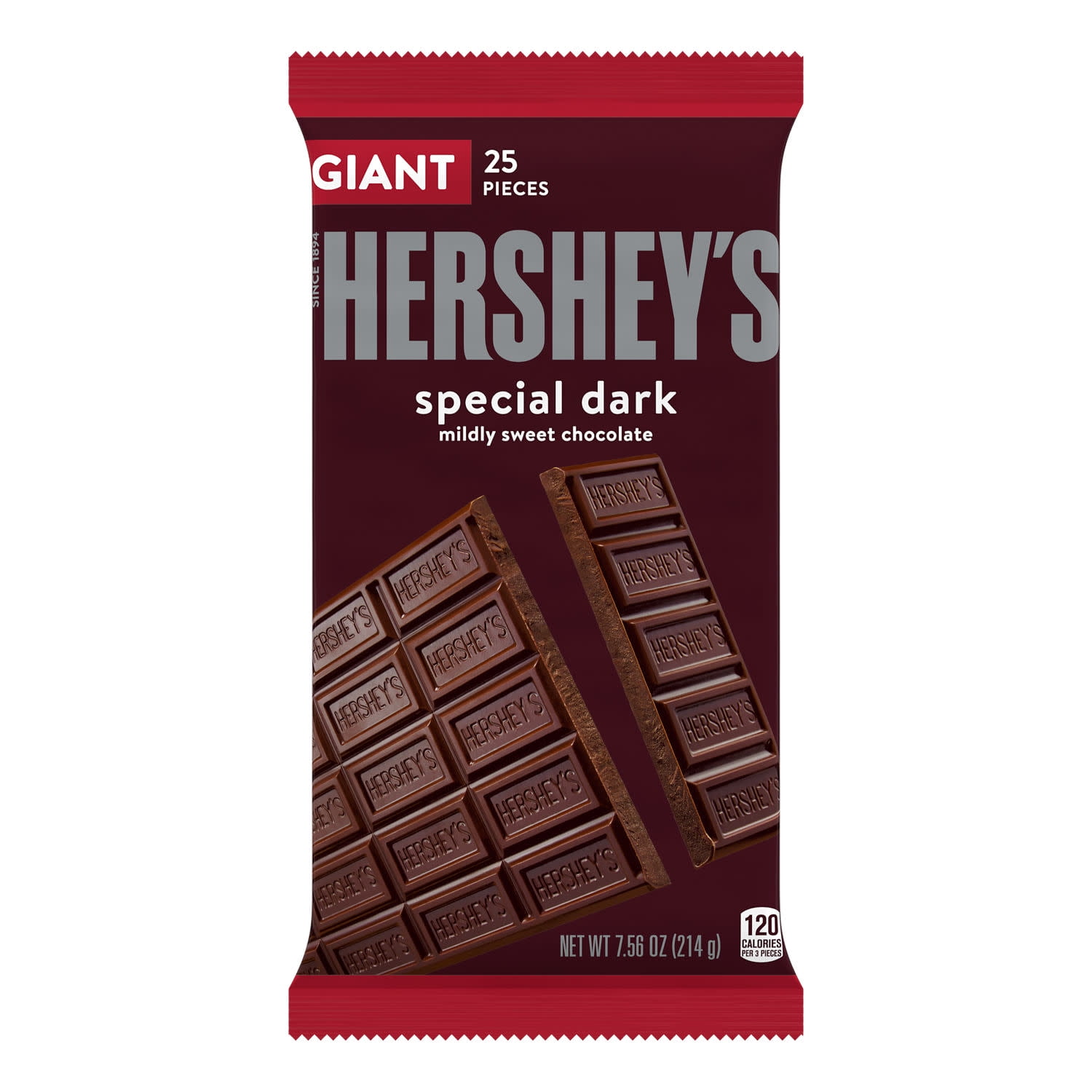 Hershey's Special Dark Mildly Sweet Chocolate Giant Candy Bar 7.56 oz 25 Pieces