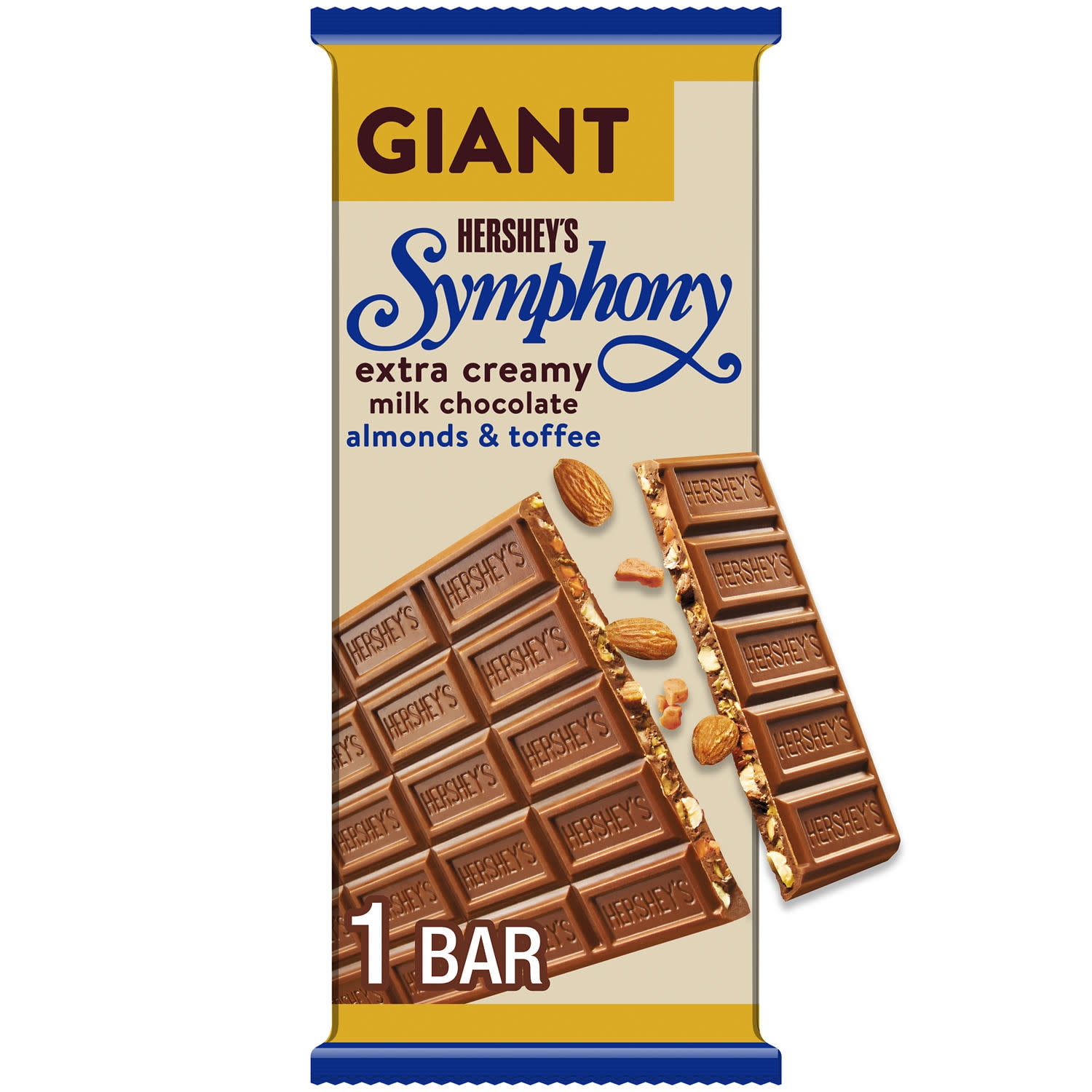 Hershey's Symphony Chocolate Almond Toffee Giant Candy Bar 7.37 oz 25 Pieces