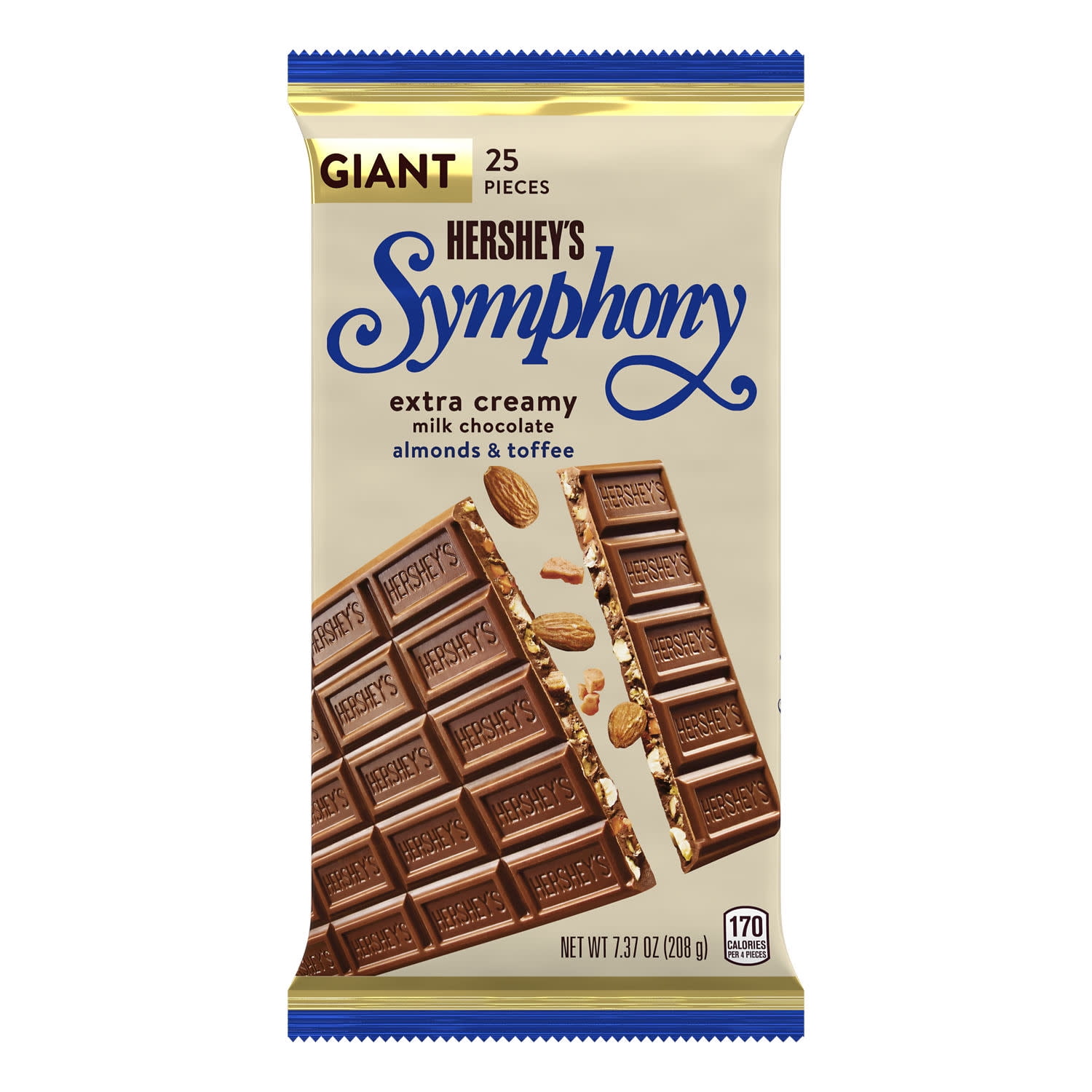 Hershey's Symphony Chocolate Almond Toffee Giant Candy Bar 7.37 oz 25 Pieces