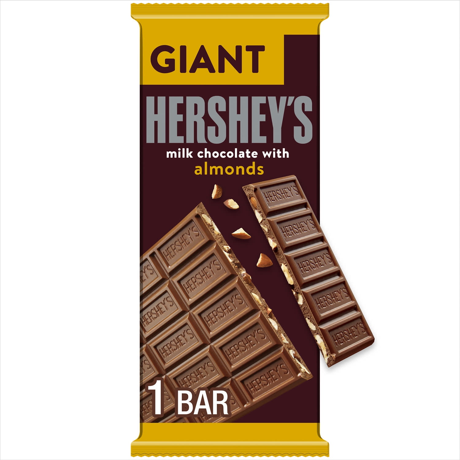 Hersheys Milk Chocolate Almonds Giant Candy Bar 7.37 oz 25 Pieces