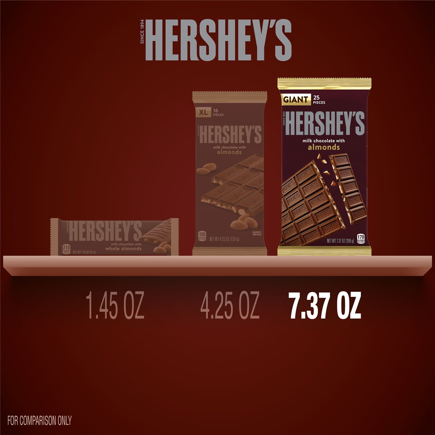 Hersheys Milk Chocolate Almonds Giant Candy Bar 7.37 oz 25 Pieces