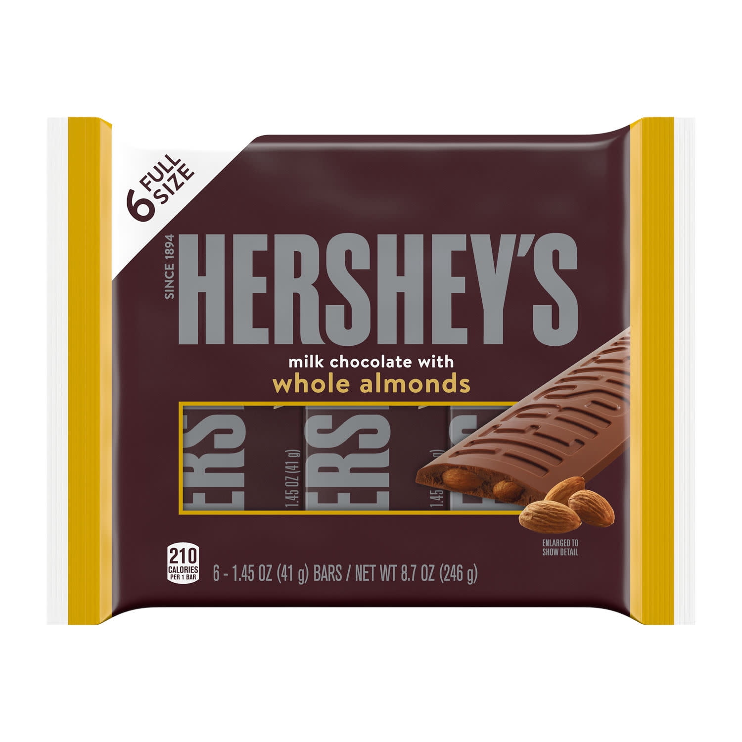 Hershey's Milk Chocolate Almonds Candy Bars 1.45 oz 6 Count