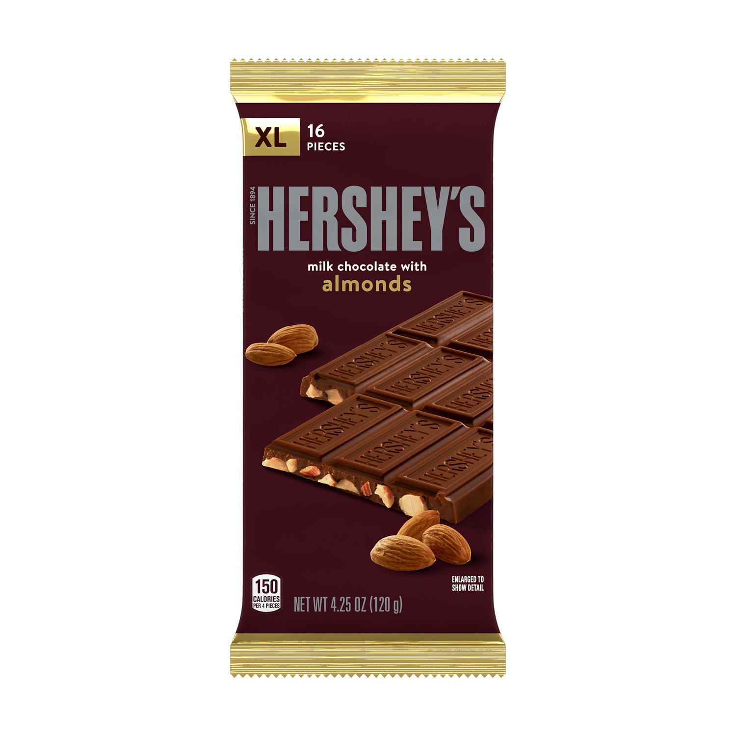 Hershey's Milk Chocolate Almond XL Candy Bar 4.25 oz 16 Pieces