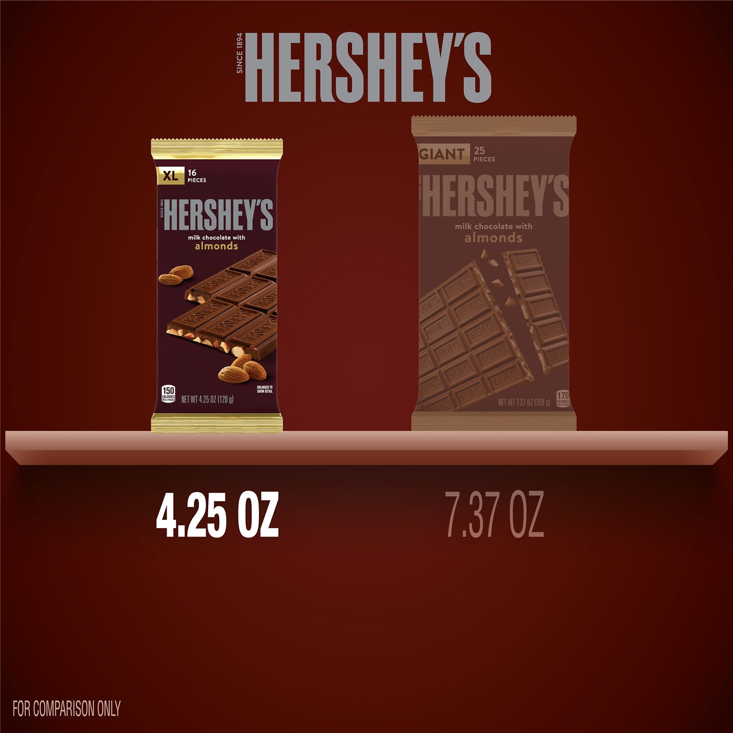 Hershey's Milk Chocolate Almond XL Candy Bar 4.25 oz 16 Pieces