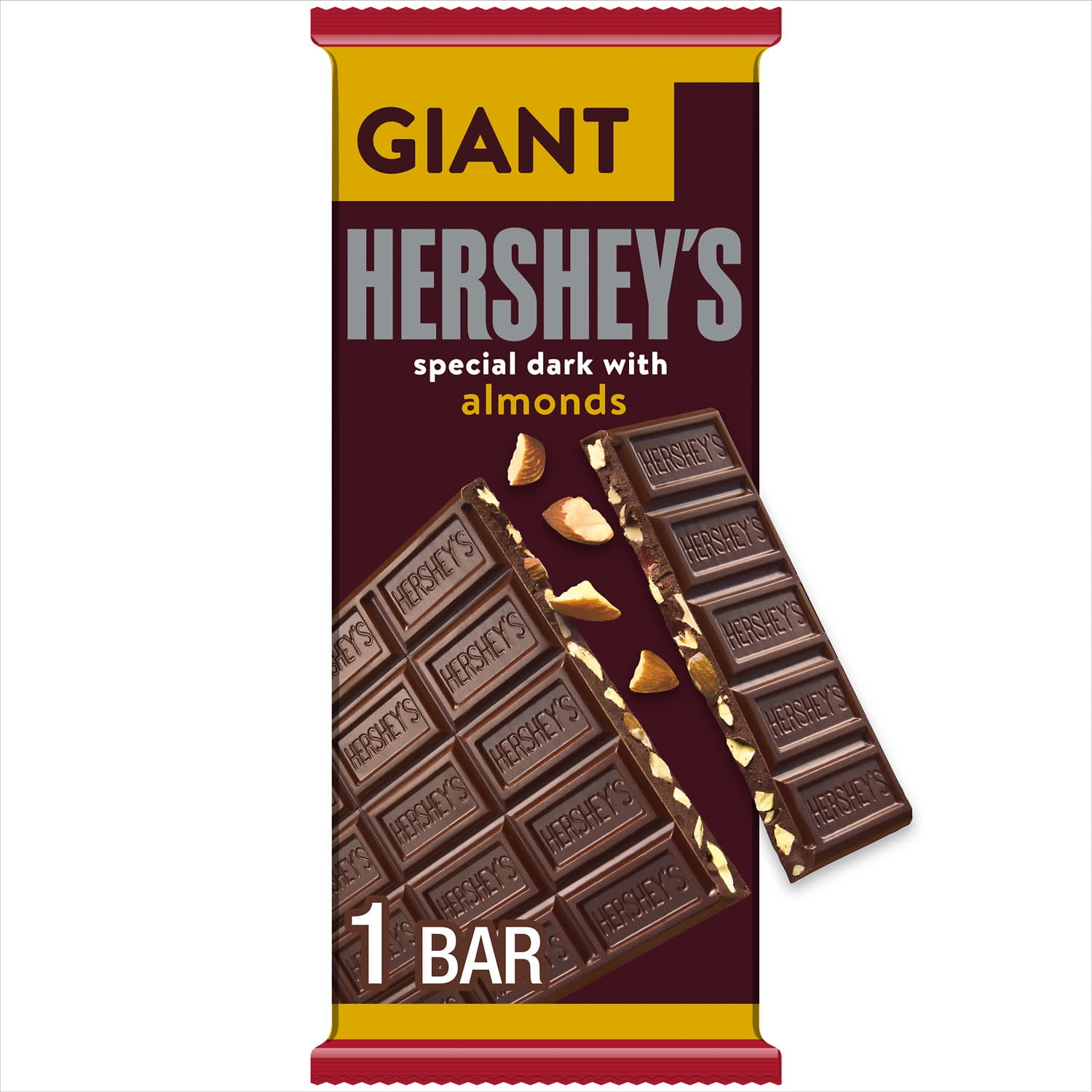 Hershey's Special Dark Chocolate Almonds Giant Candy Bar 7.37 oz 25 Pieces