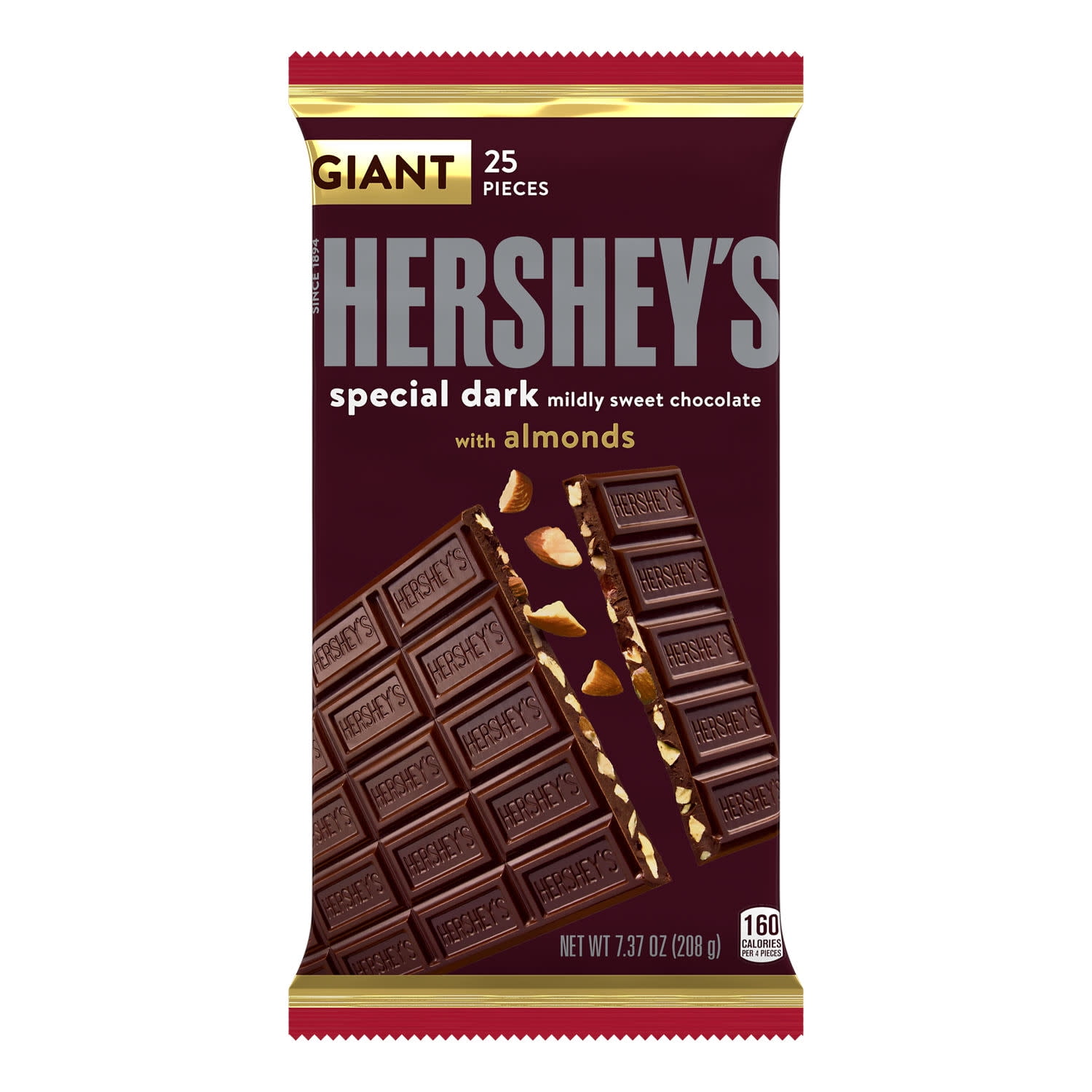 Hershey's Special Dark Chocolate Almonds Giant Candy Bar 7.37 oz 25 Pieces