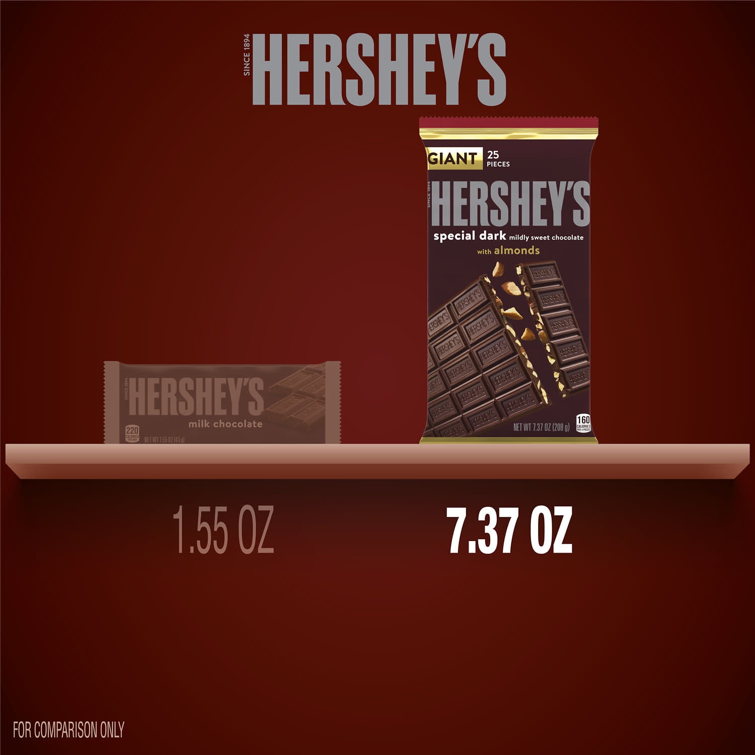 Hershey's Special Dark Chocolate Almonds Giant Candy Bar 7.37 oz 25 Pieces